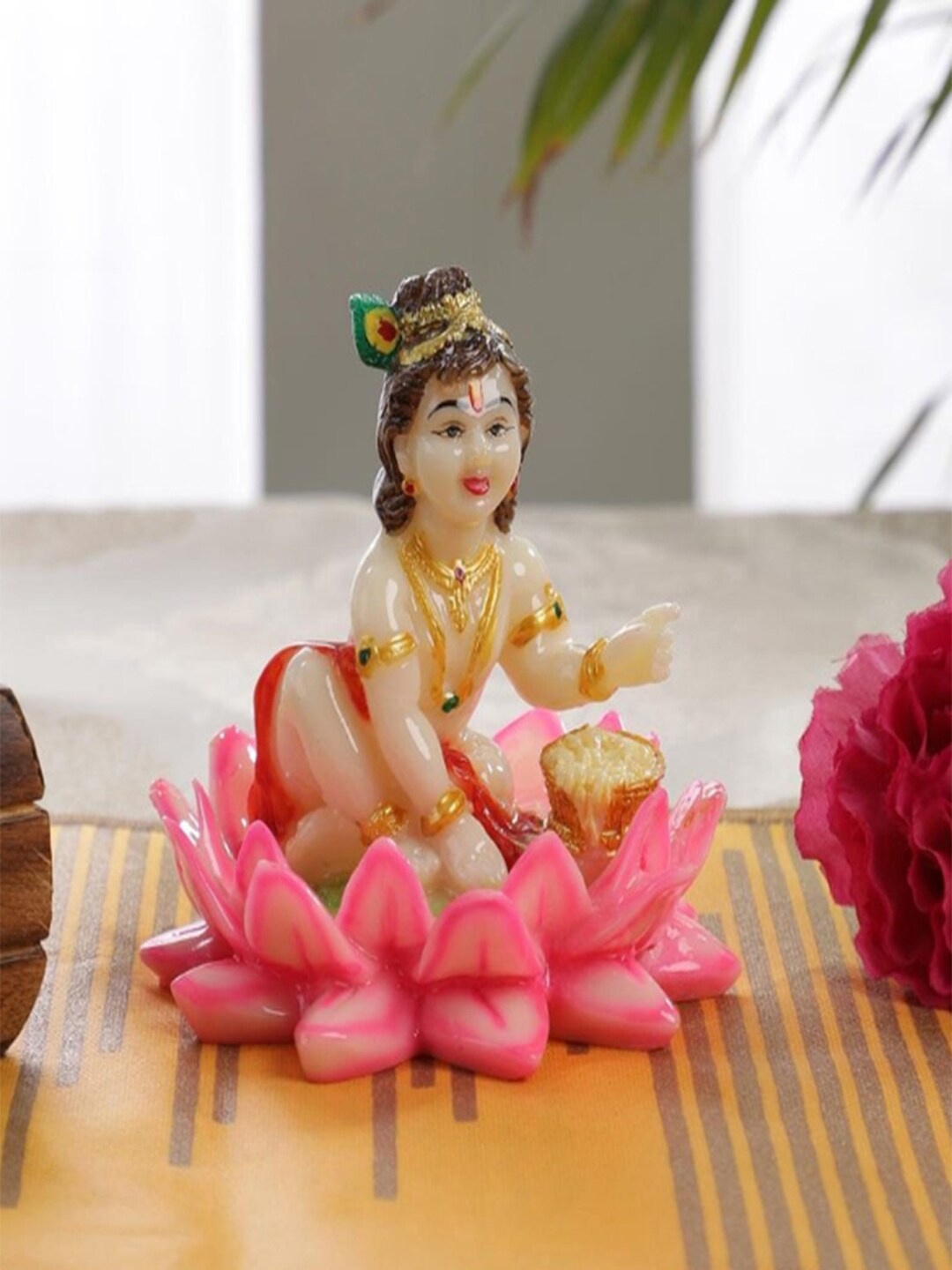 Gallery99 White & Pink Handpainted Lord Krishna Idol Showpieces, Multi