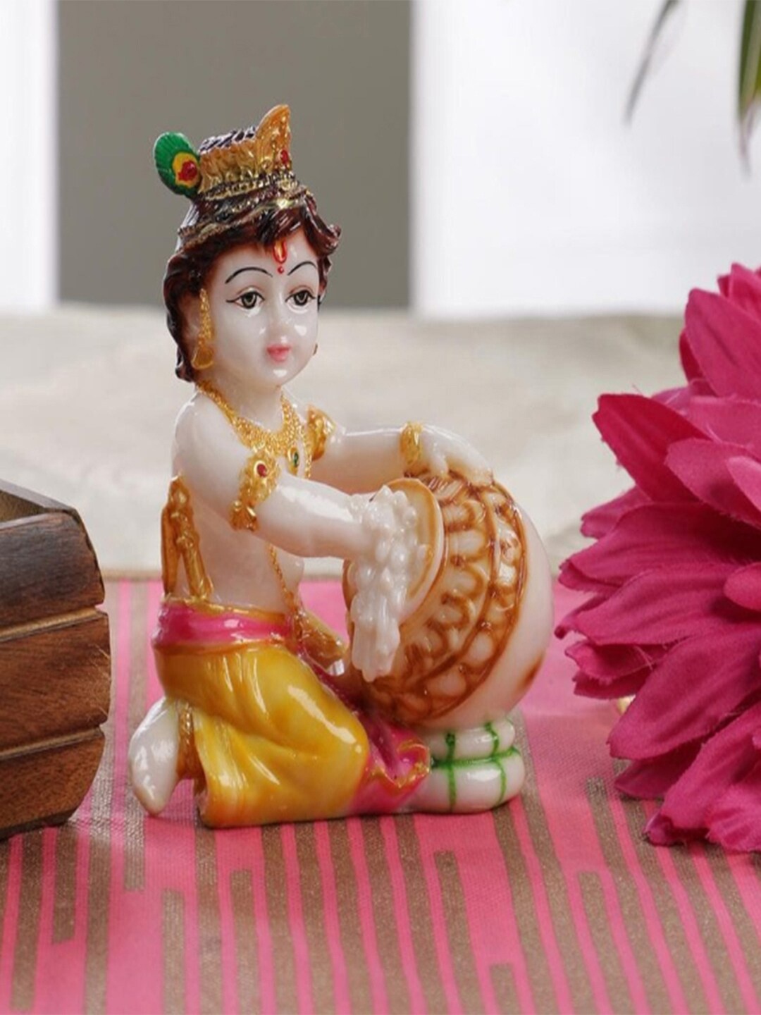 

Gallery99 White & Yellow Handpainted Lord Krishna Showpiece