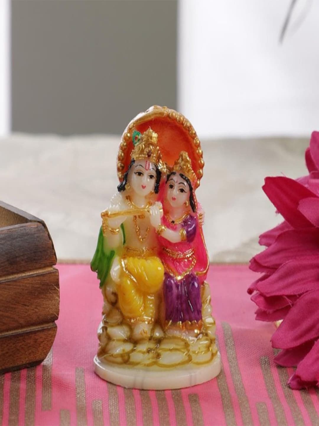 

Gallery99 Yellow & White Handpainted Radha Krishna With Flute Idol Showpiece, Multi