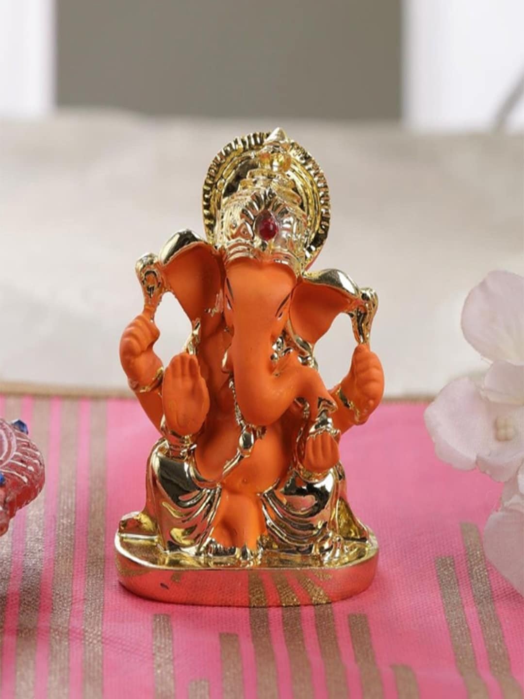 Gallery99 Orange Handpainted Lord Ganpati Idol Showpiece