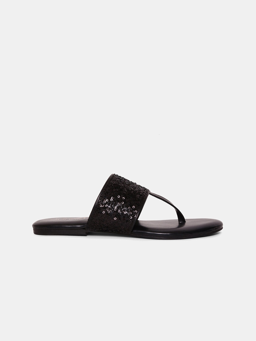 

AURELIA Women Black Embellished T-Strap Flats