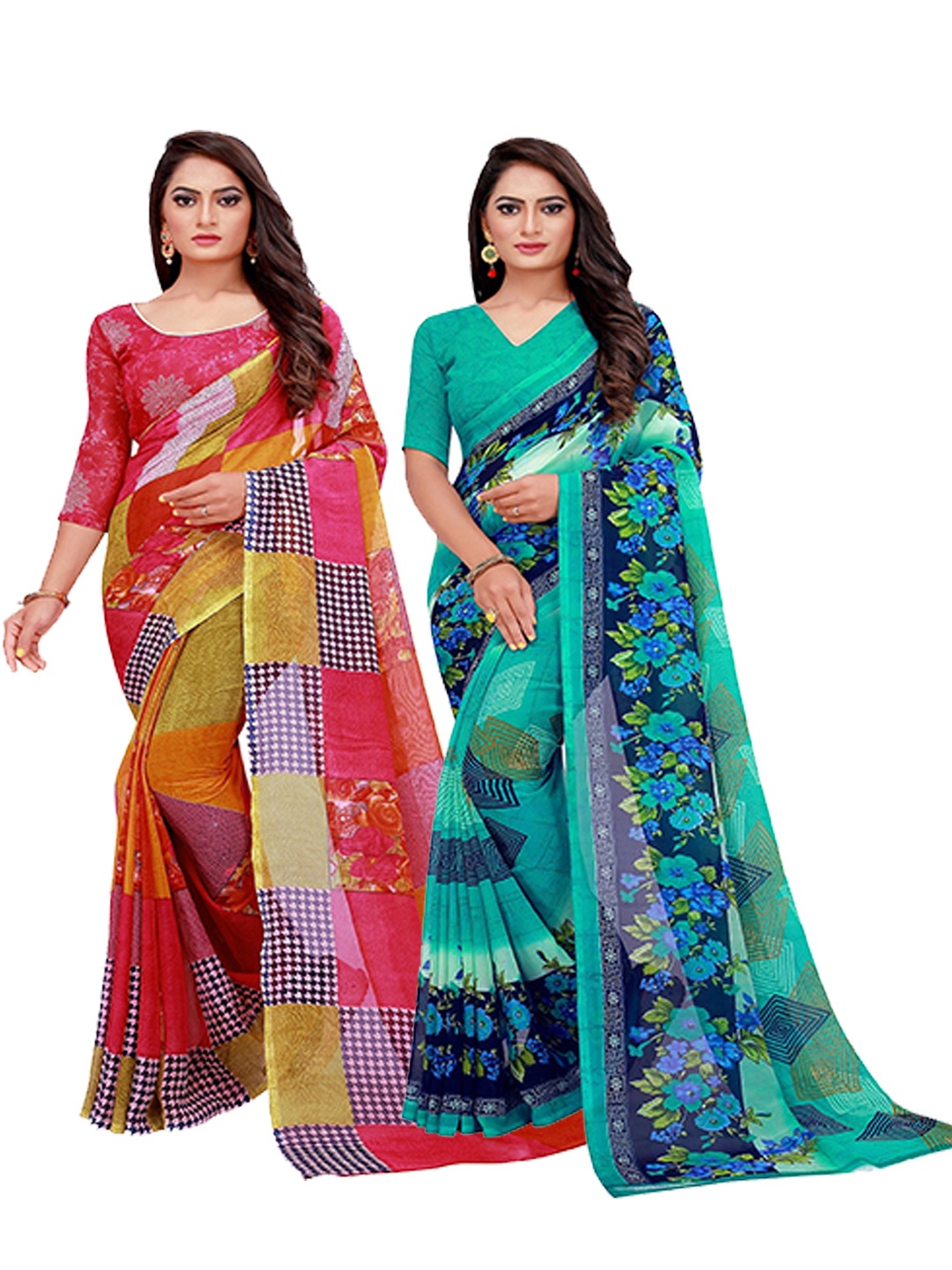 

SAADHVI Pack of 2 Pure Georgette Sarees, Red