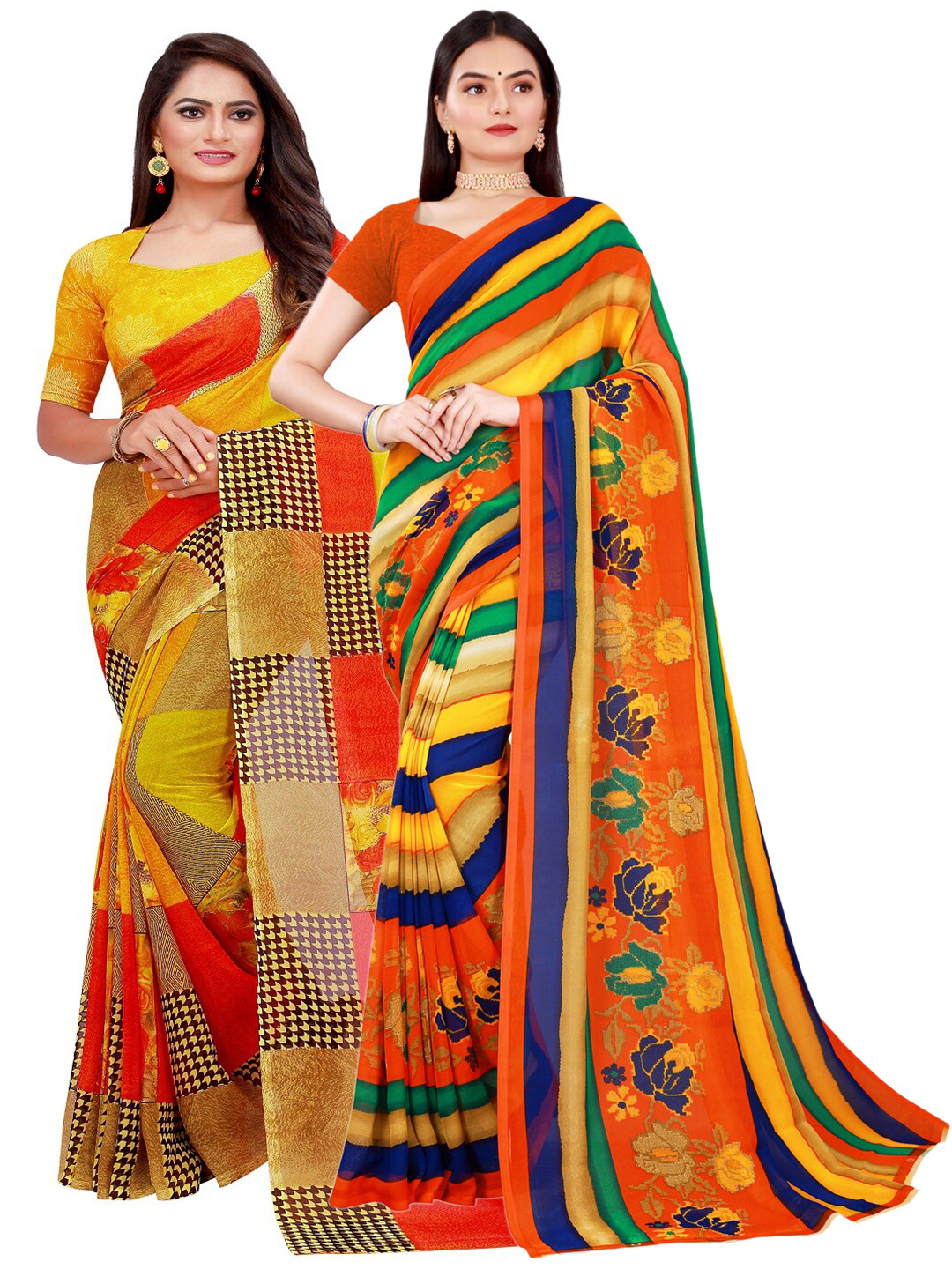 

SAADHVI Yellow & Red Printed Pure Georgette Saree Pack Of 2