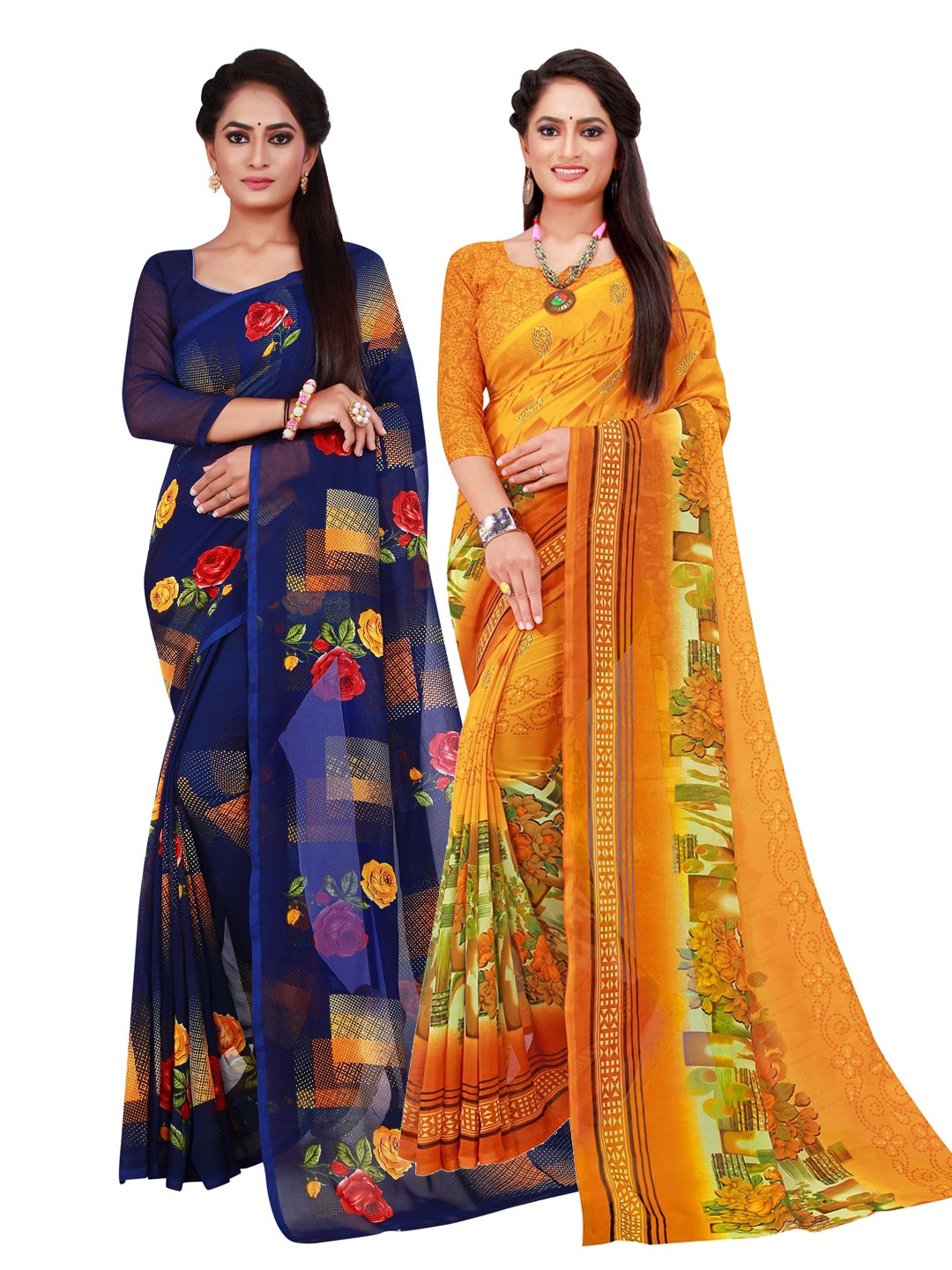 

Florence Pack of 2 Yellow & Blue Pure Georgette Saree