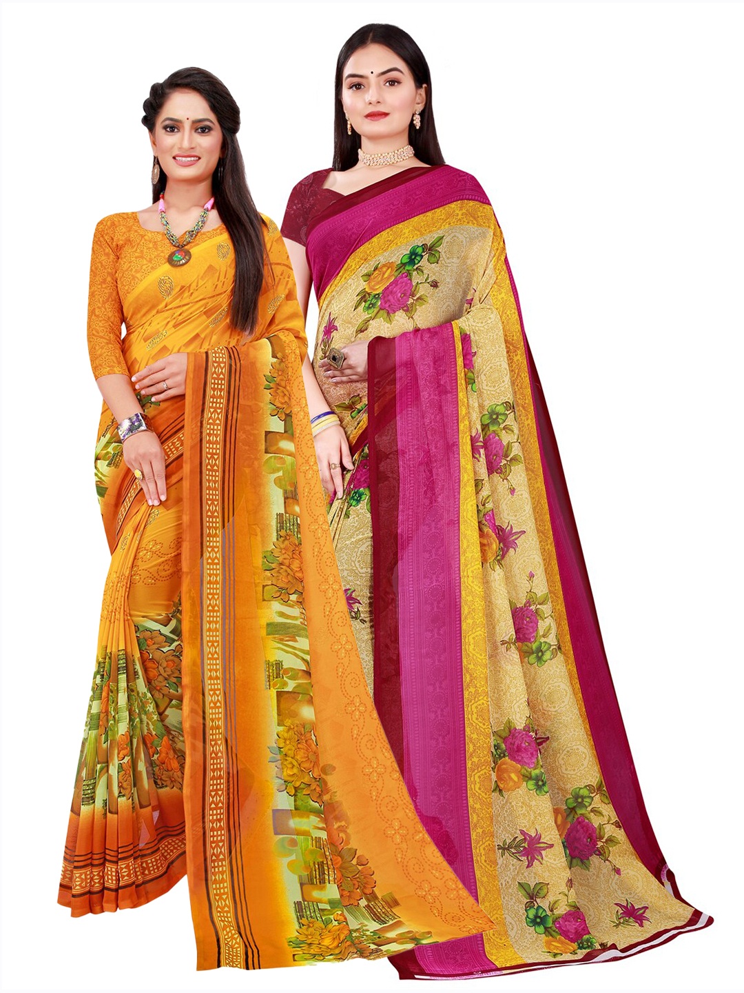 

Florence Yellow & Cream-Coloured Pure Georgette Saree