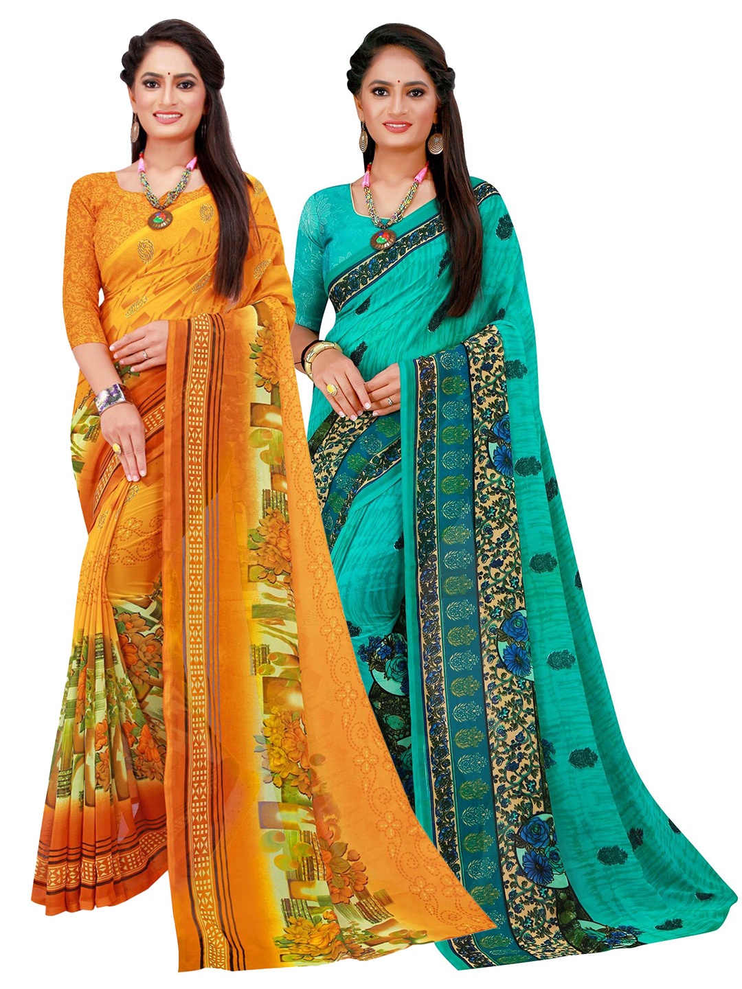 

Florence Yellow & Blue Pure Georgette Saree