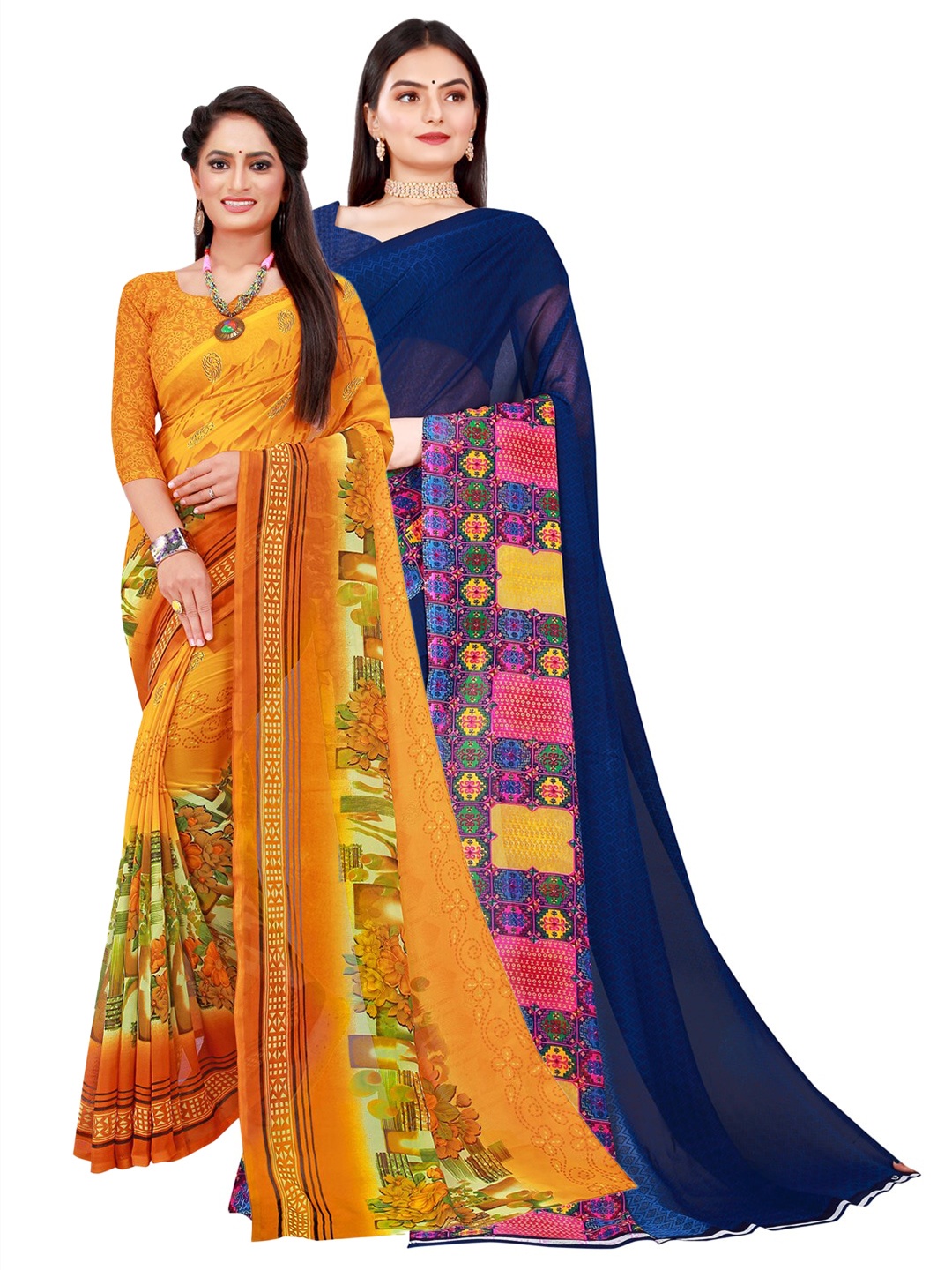 Florence Pack of 2 Pure Georgette Sarees, Yellow