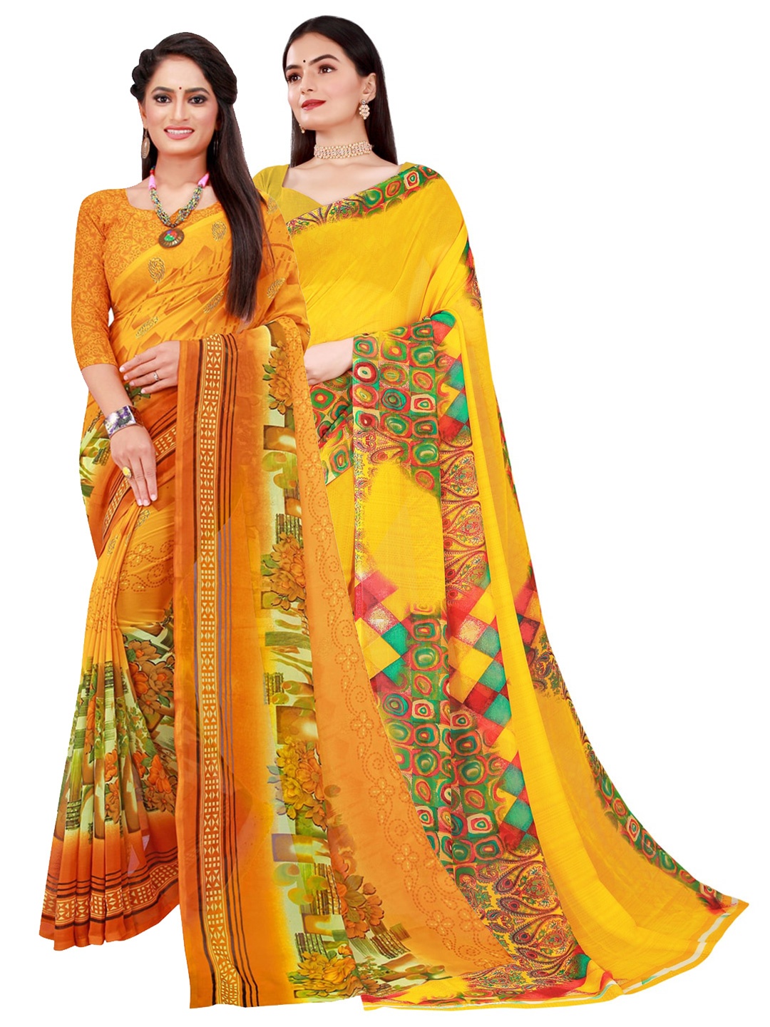 

Florence Pack of 2 Yellow & Green Pure Georgette Saree