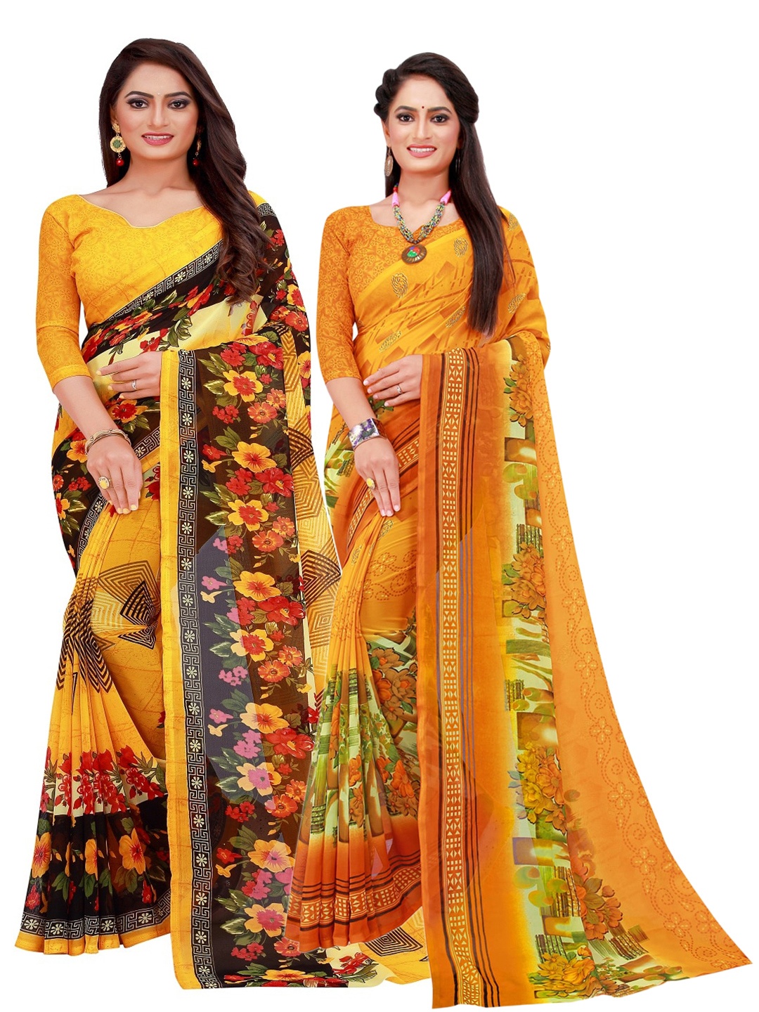 

Florence Yellow & Green Pure Georgette Saree