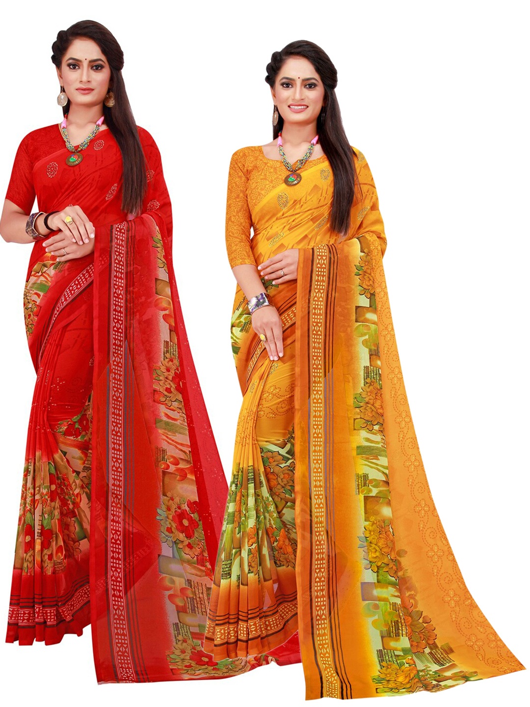

Florence Yellow & Pink Pure Georgette Saree