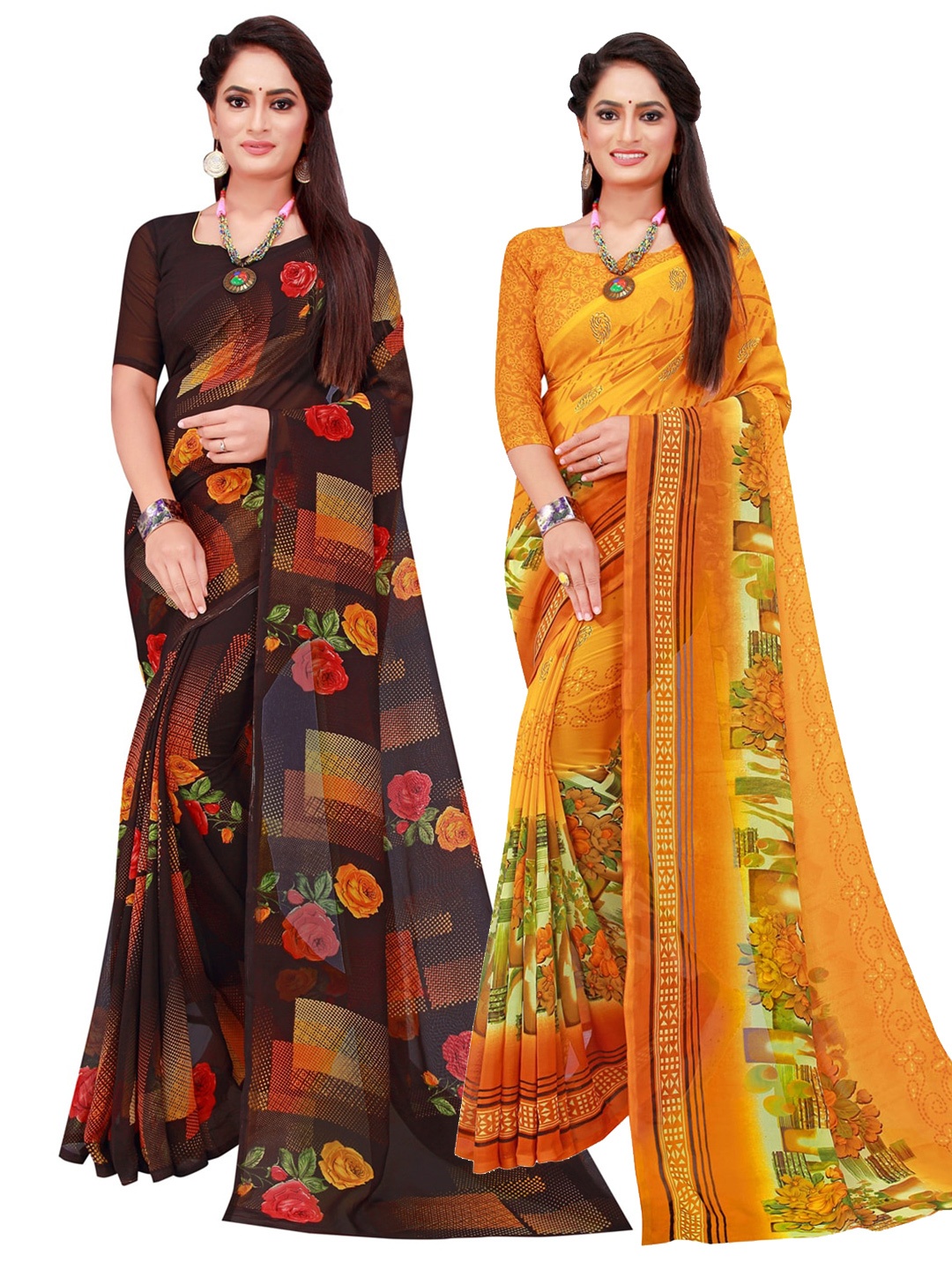 

Florence Pack of 2 Pure Georgette Sarees, Yellow