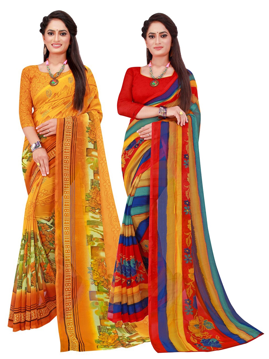 

Florence Pack of 2 Yellow & Blue Pure Georgette Saree