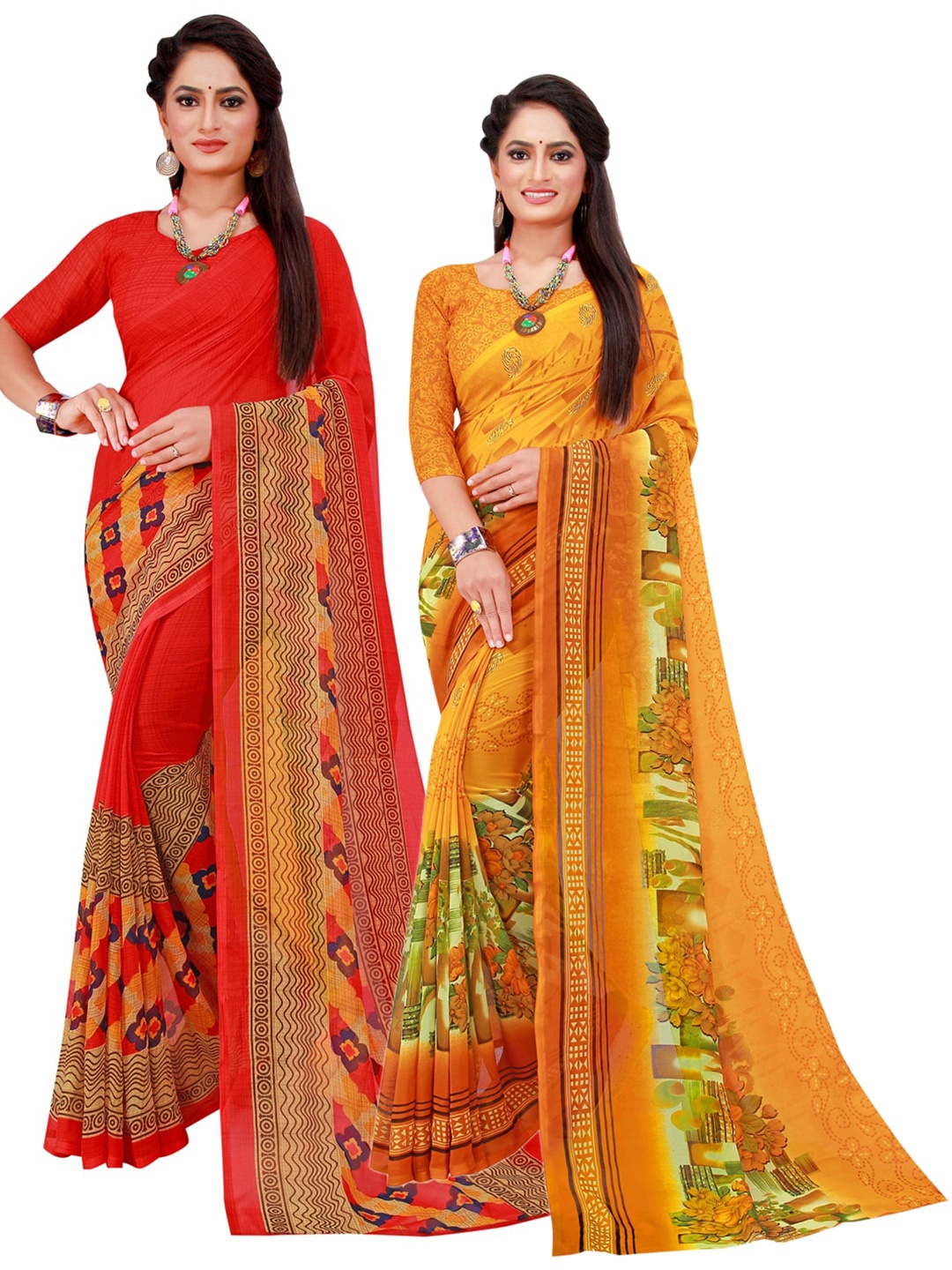 

Florence Pack of 2 Yellow & Green Floral Printed Saree