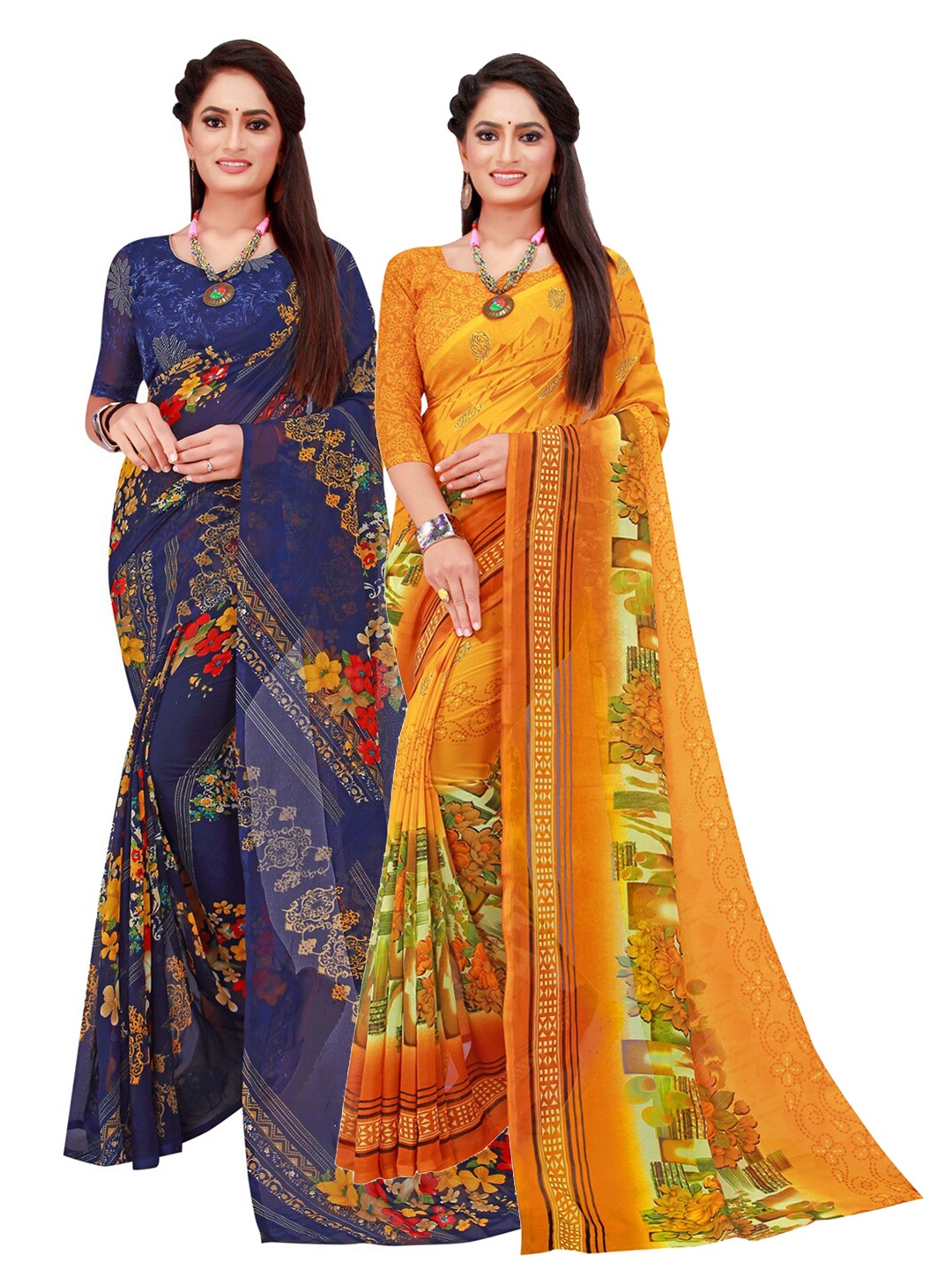 Florence Yellow & Green Pure Georgette Saree