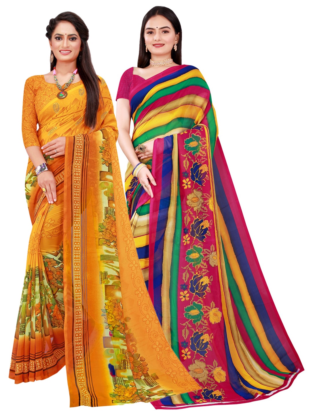 

Florence Pack of 2 Yellow & Green Pure Georgette Saree