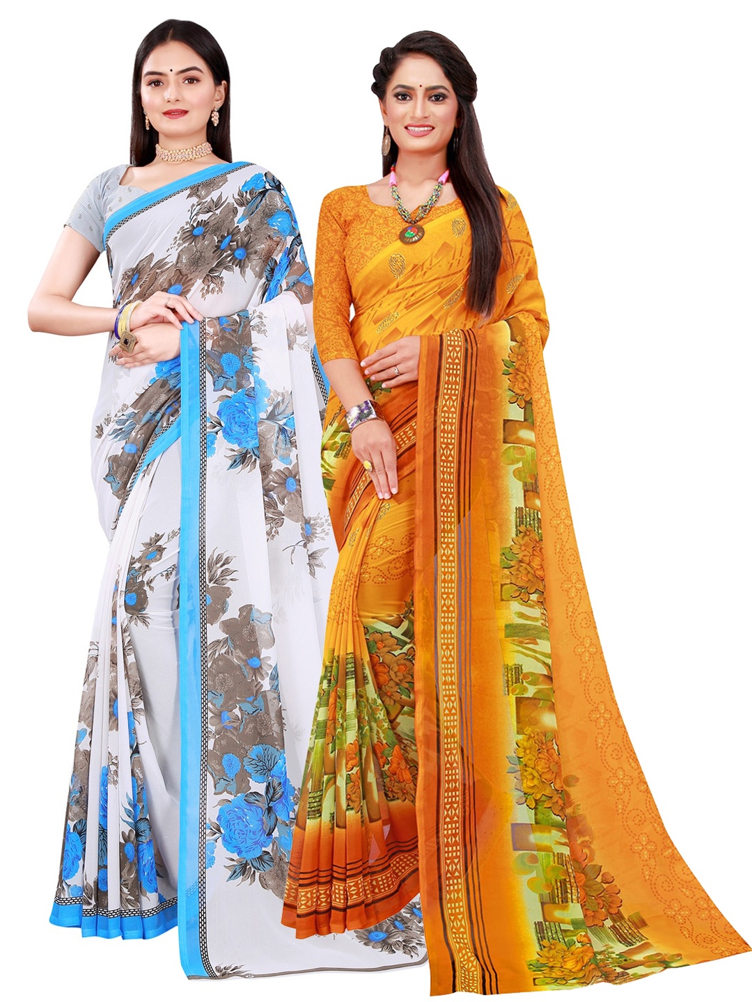 

Florence Pack of 2 Yellow & Blue Floral Printed Saree