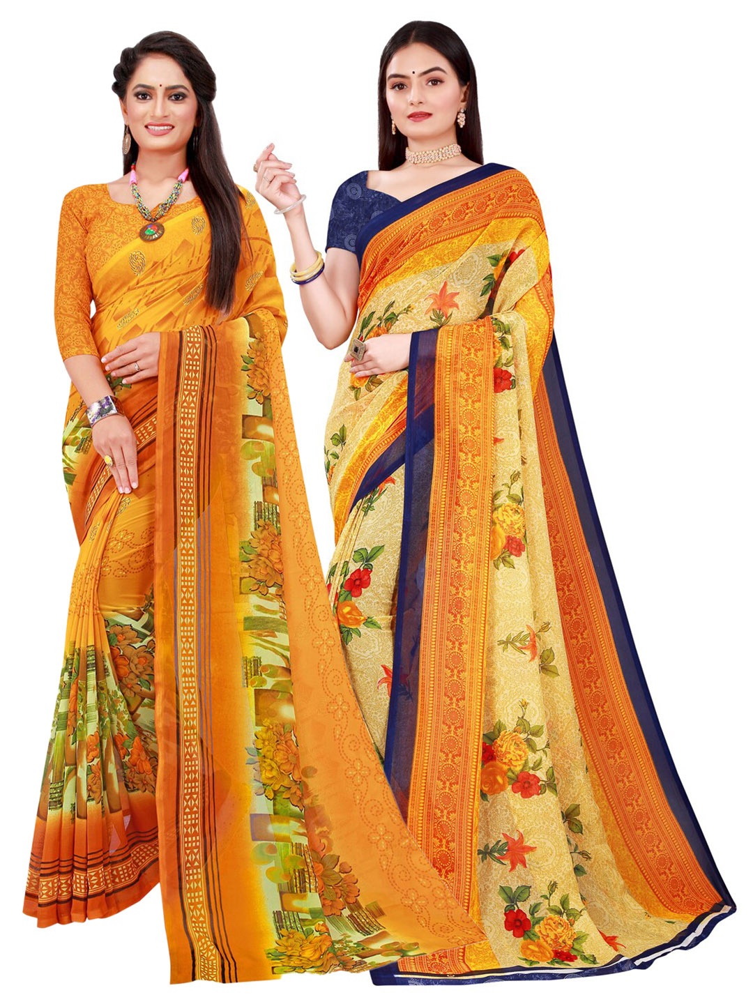 

Florence Yellow & Blue Pure Georgette Saree