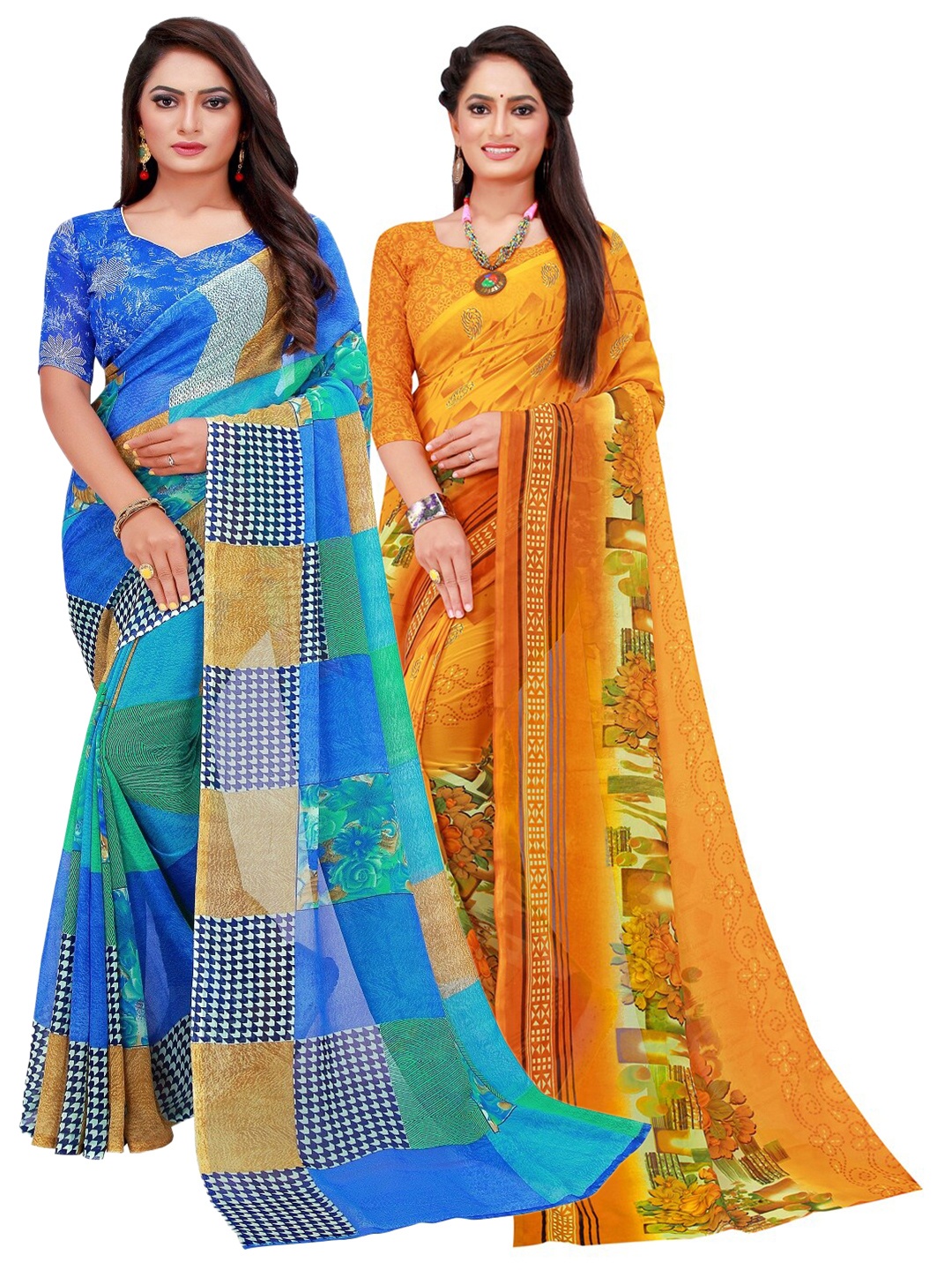 

Florence Pack of 2 Pure Georgette Sarees, Yellow