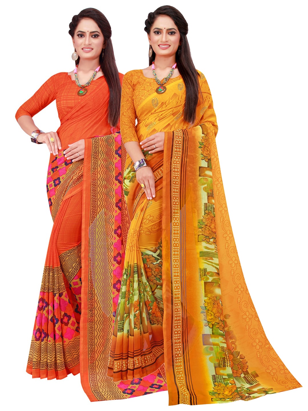 

Florence Yellow & Red Pure Georgette Saree