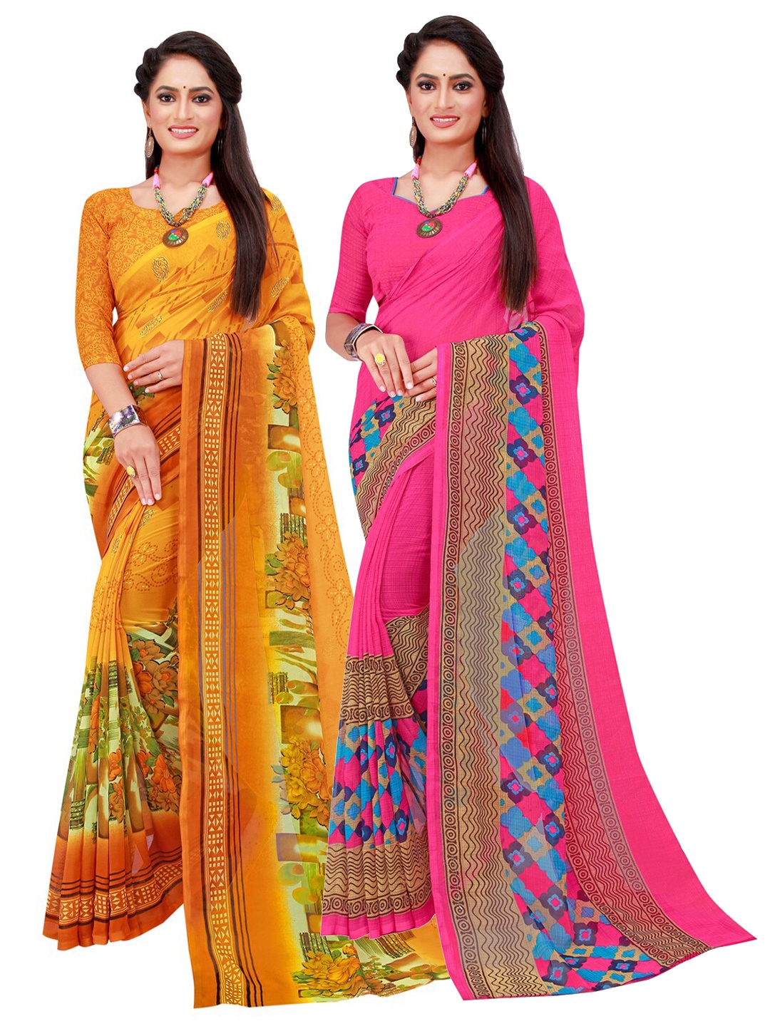 

Florence Yellow & Pink Pure Georgette Saree