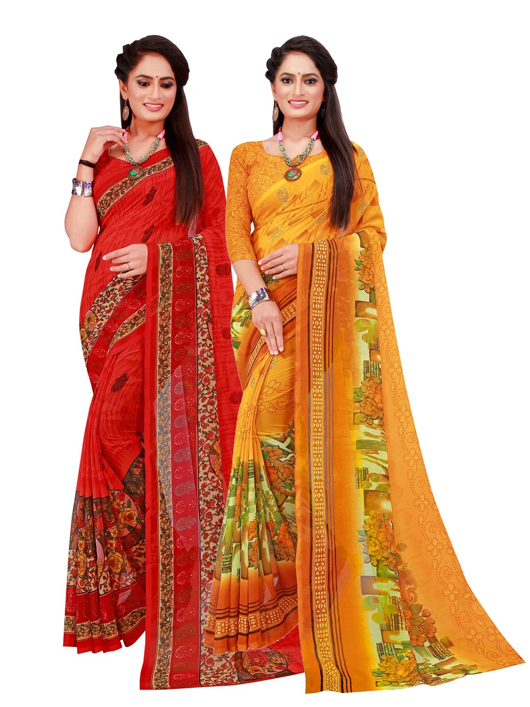 

Florence Yellow & Green Pure Georgette Saree