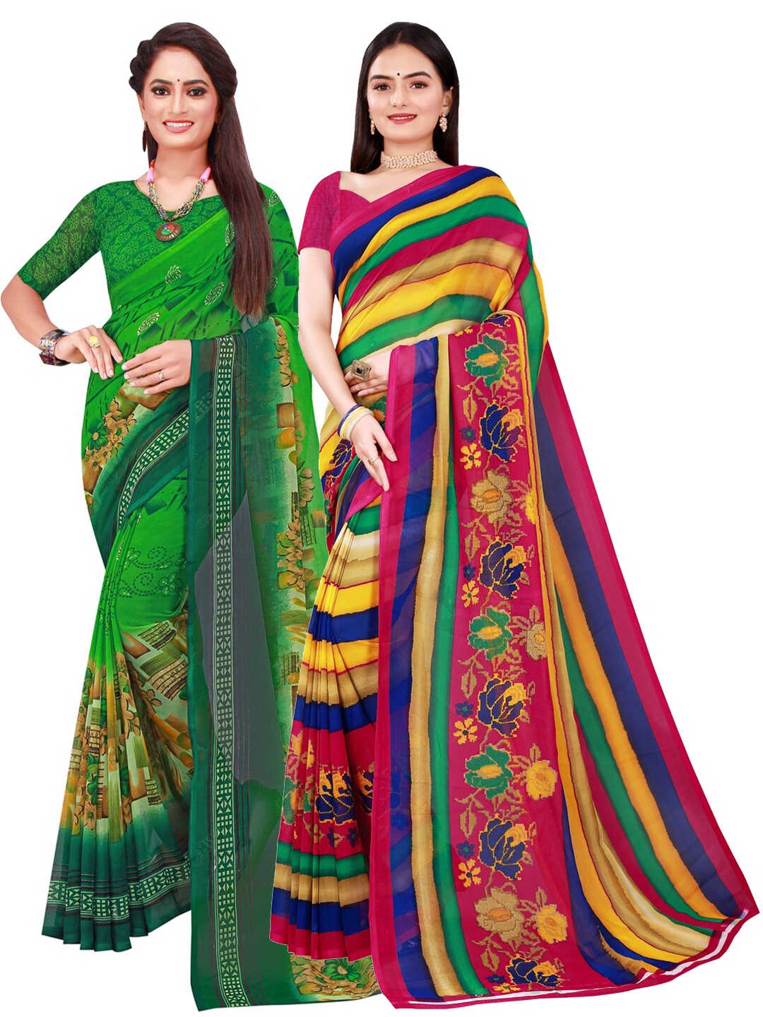 Florence Pack of 2 Pure Georgette Sarees, Green