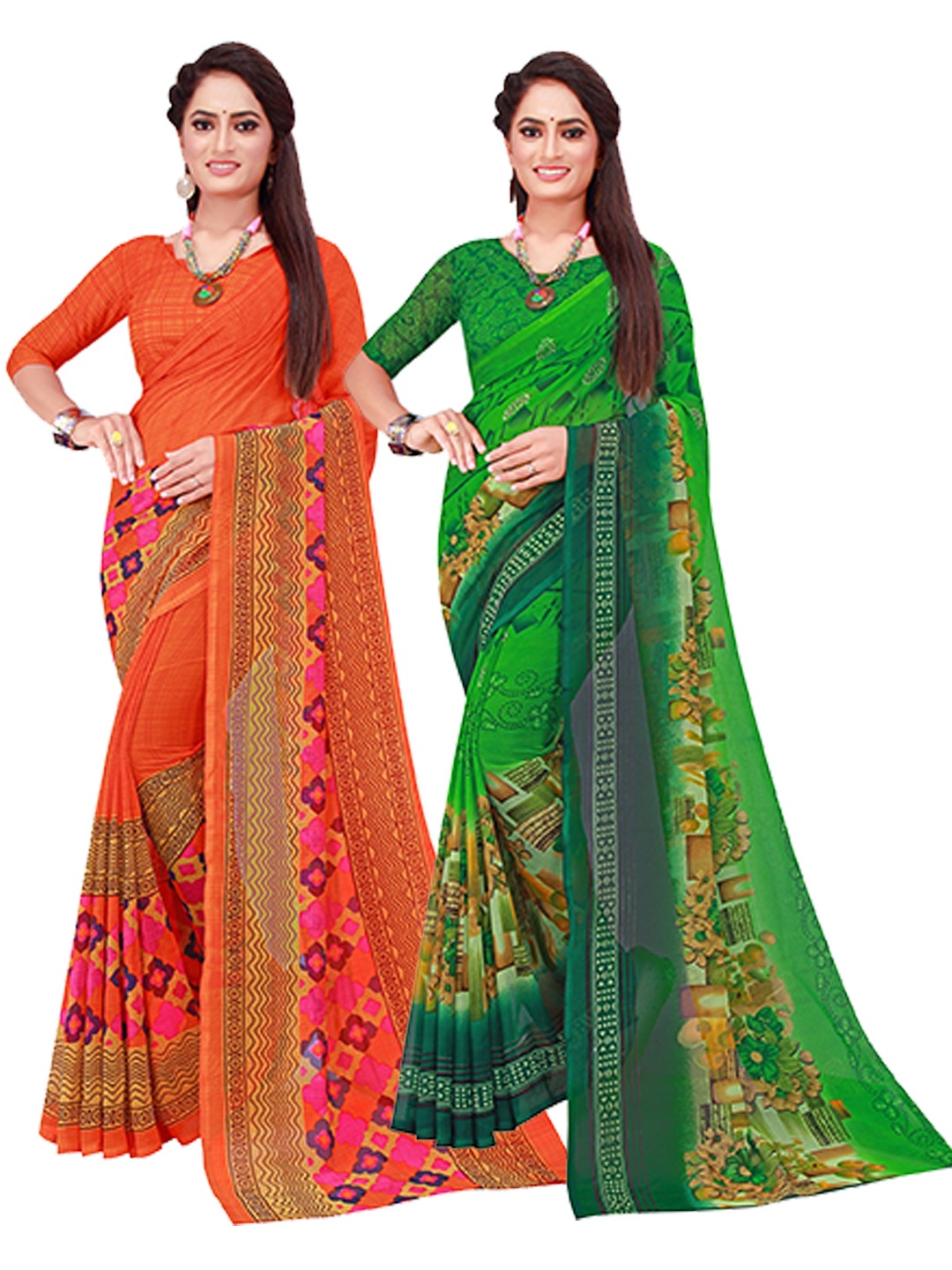 

Florence Green & Orange Pure Georgette Saree
