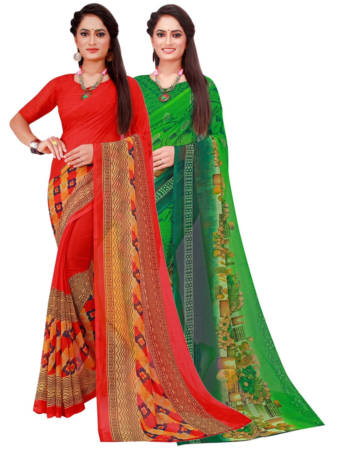 

Florence Green & Red Pure Georgette Saree