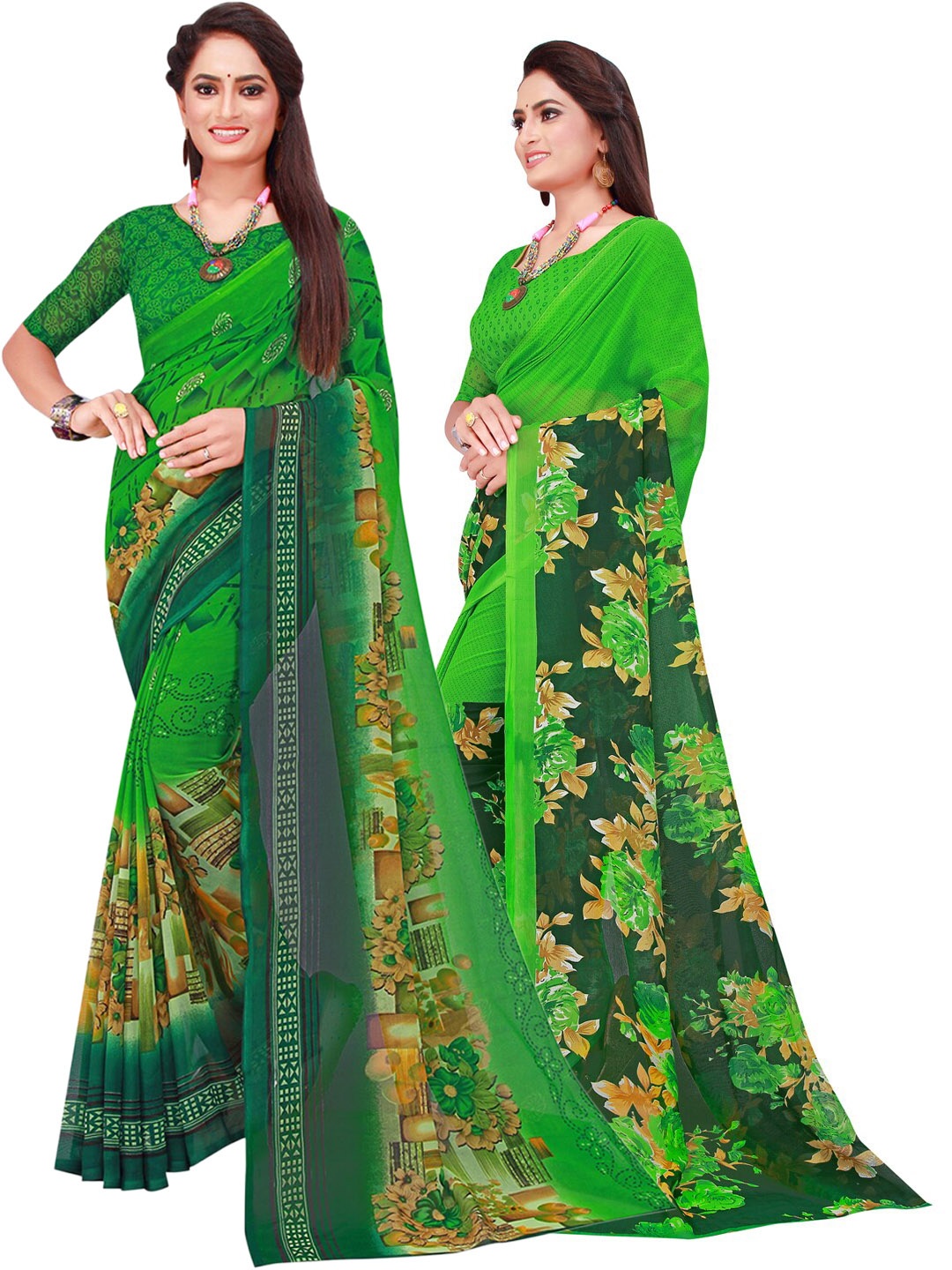 

Florence Green & Blue Geometric Pack of 2 Pure Georgette Saree