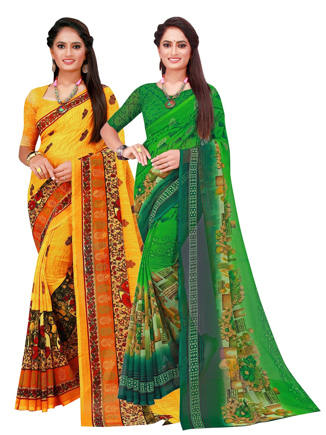 Florence Pack Of 2 Pure Georgette Sarees, Green