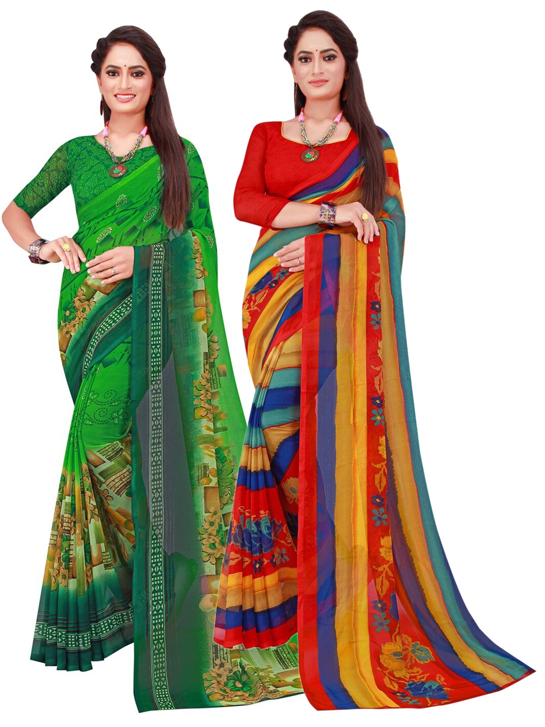 

Florence Pack Of 2 Pure Georgette Sarees, Green