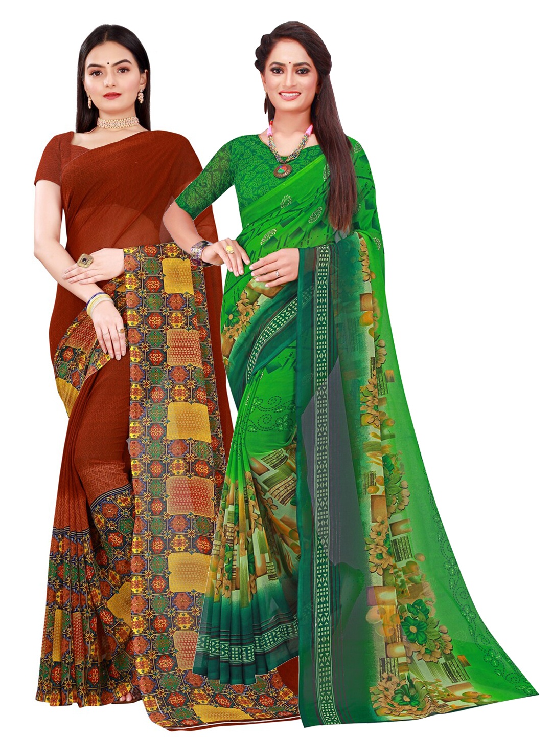 

Florence Pack Of 2 Pure Georgette Sarees, Green