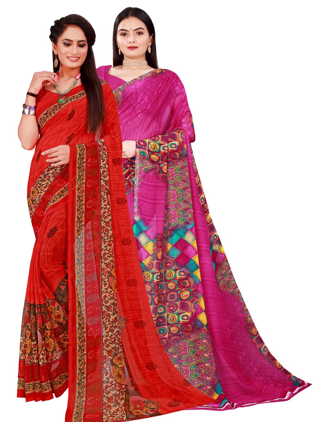 

Florence Pack Of 2 Pure Georgette Sarees, Magenta