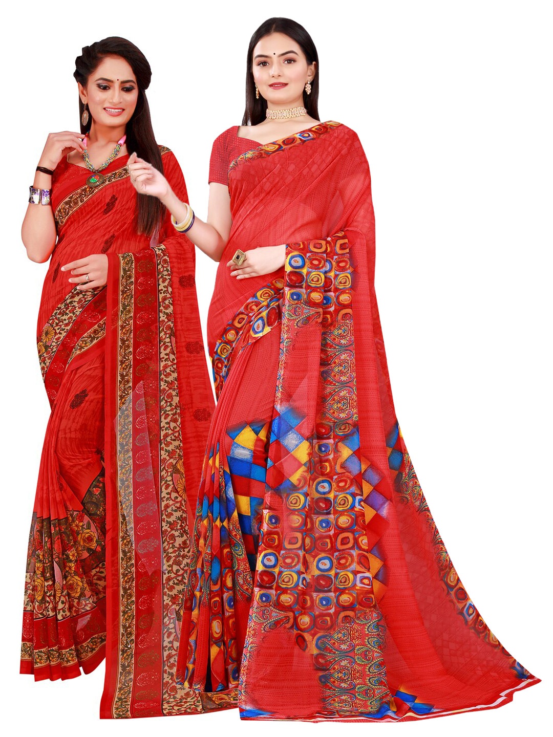 

Florence Pack Of 2 Pure Georgette Sarees, Red