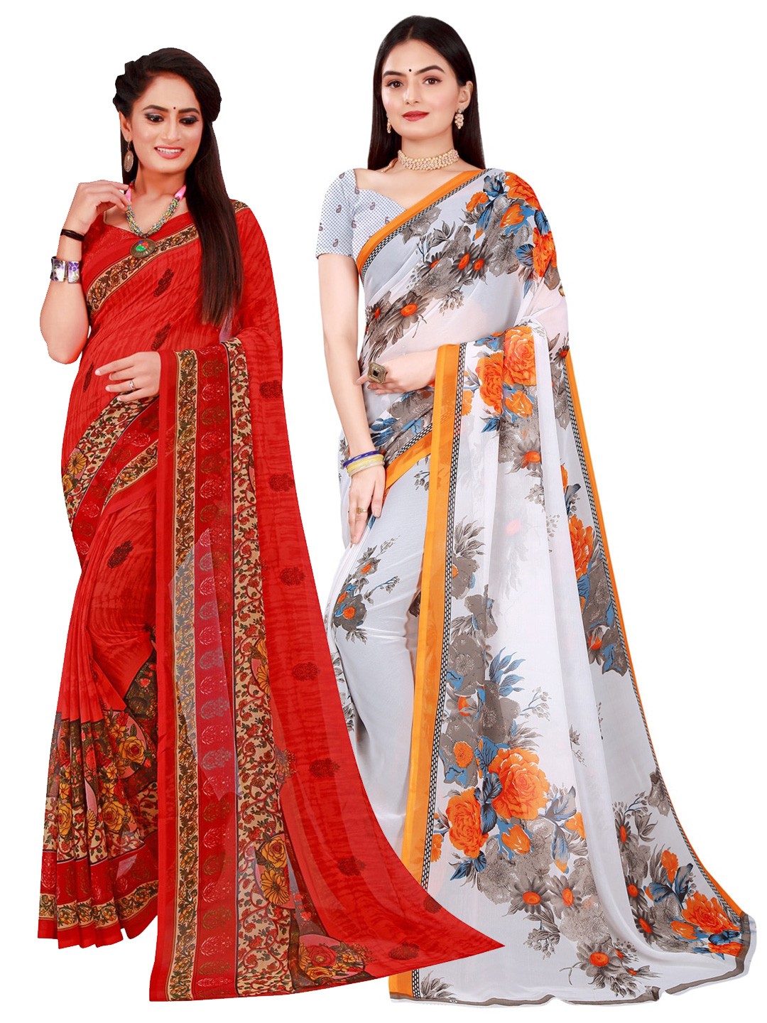 

Florence Pack Of 2 Pure Georgette Sarees, Red