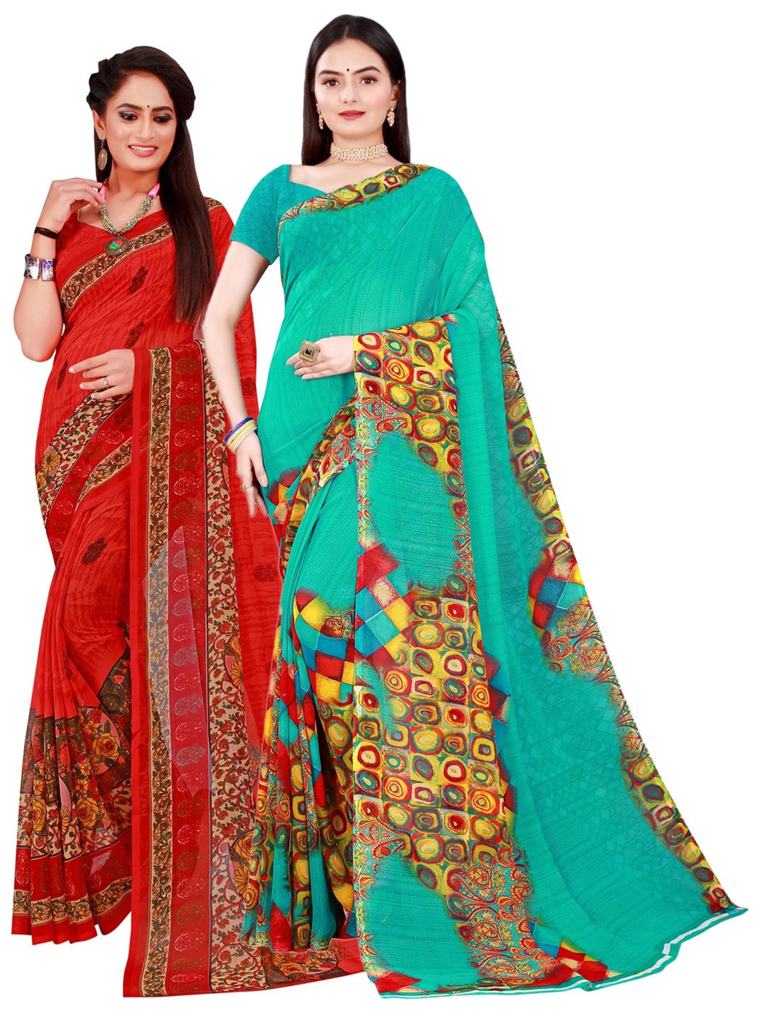 

Florence Red & Green Set Of 2 Pure Georgette Saree
