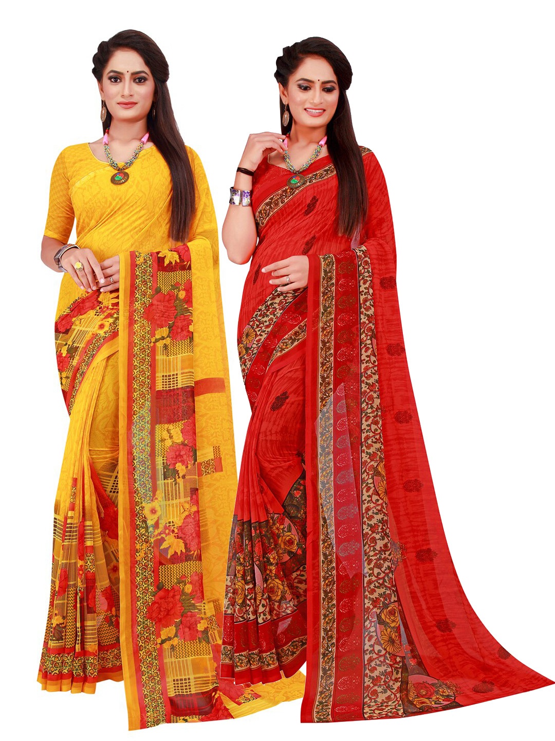 

Florence Pack Of 2 Pure Georgette Sarees, Yellow
