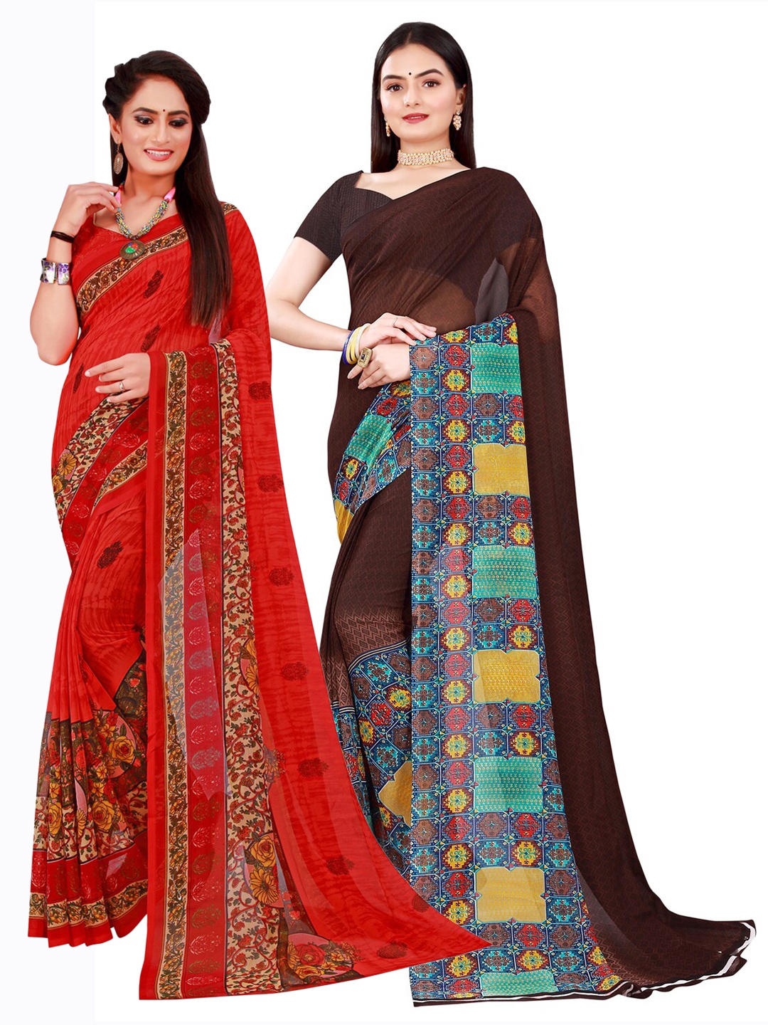 Florence Pack Of 2 Pure Georgette Sarees, Brown