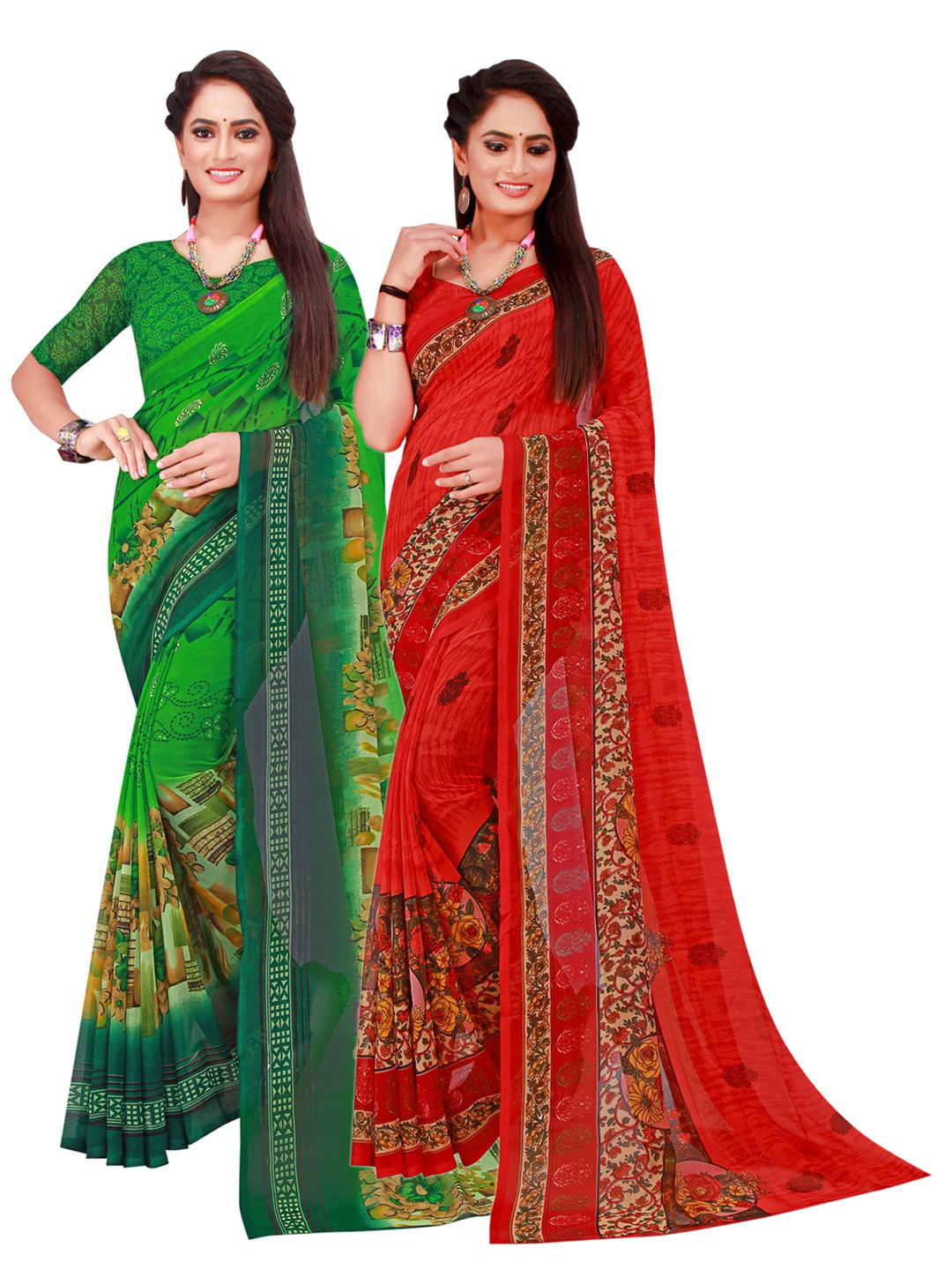 

Florence Red & Green Set Of 2 Pure Georgette Saree