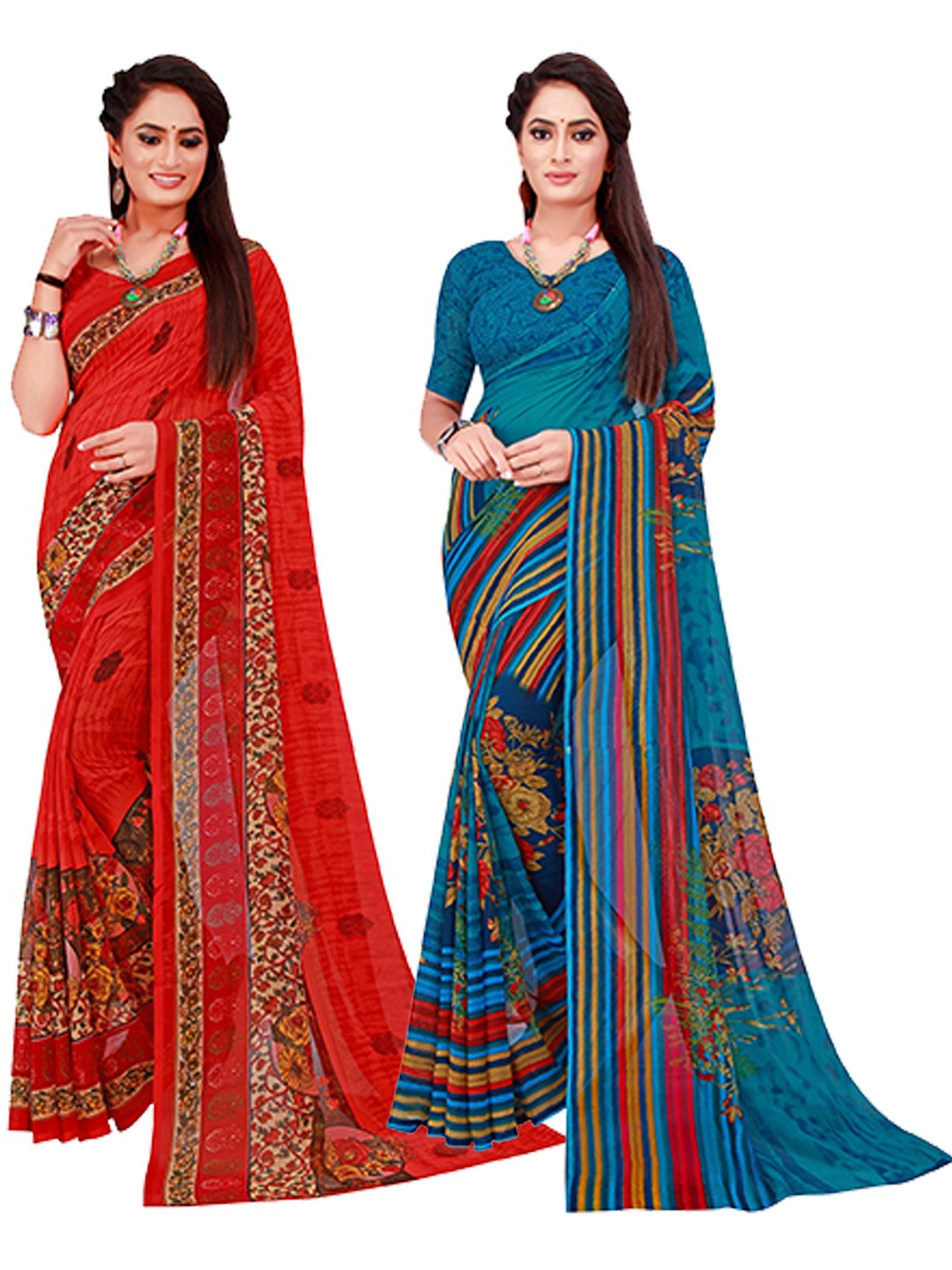 

Florence Pack Of 2 Pure Georgette Sarees, Red