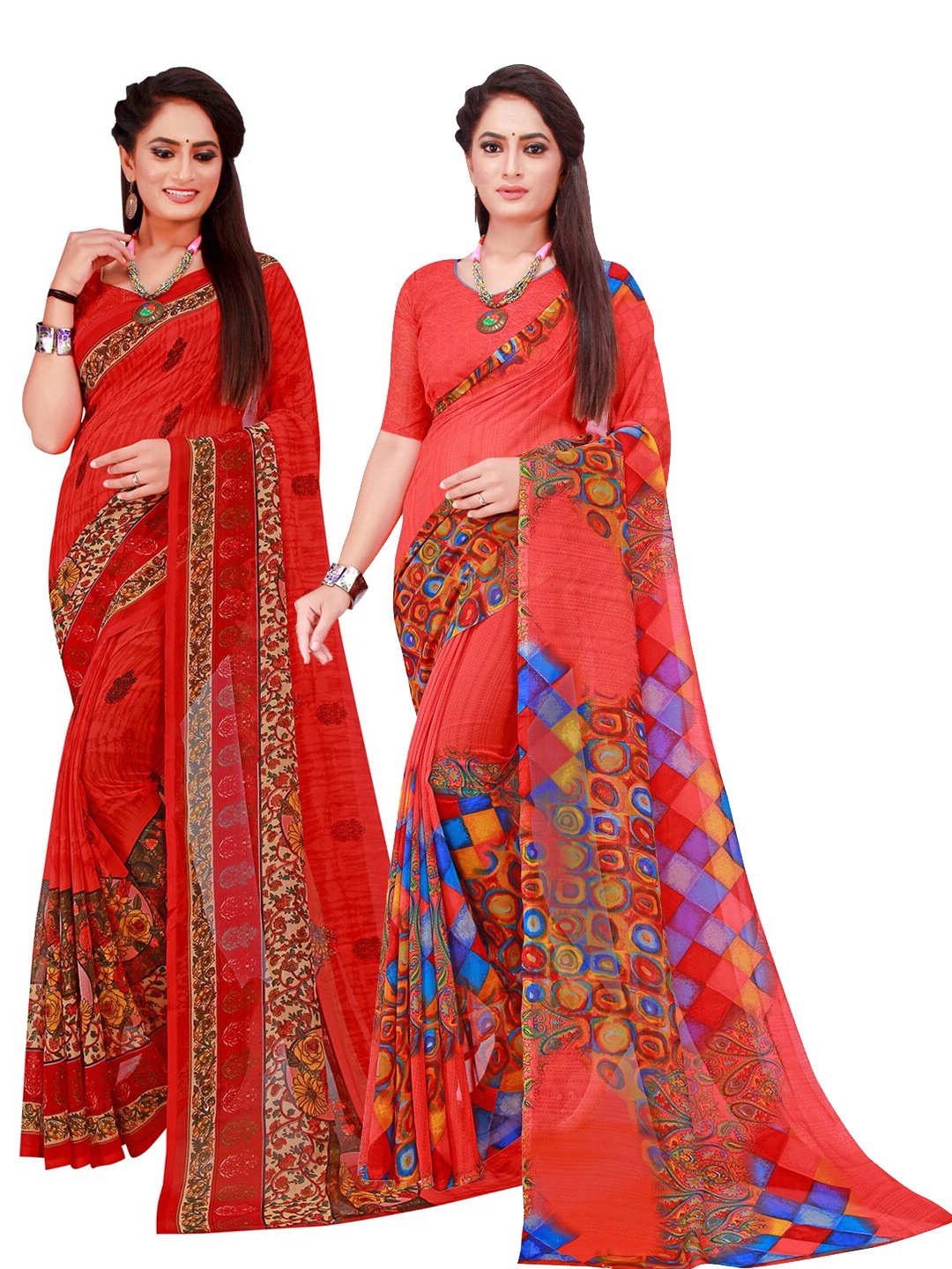 Florence Pack Of 2 Pure Georgette Sarees, Red