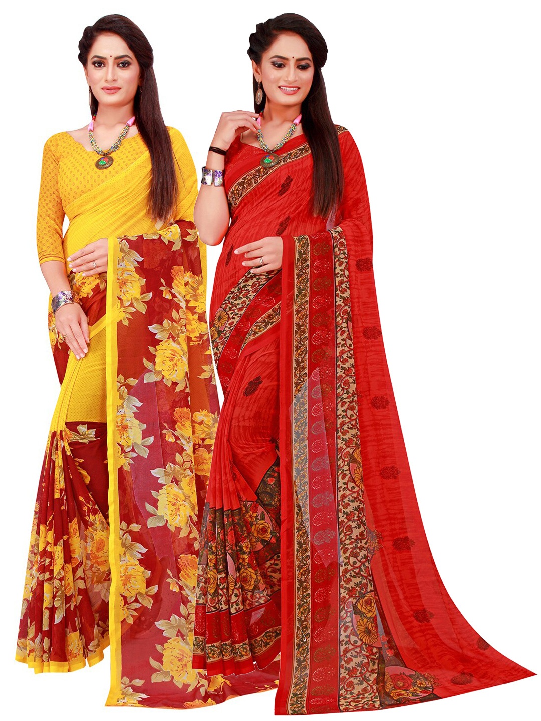

Florence Red & Yellow Set Of 2 Pure Georgette Saree