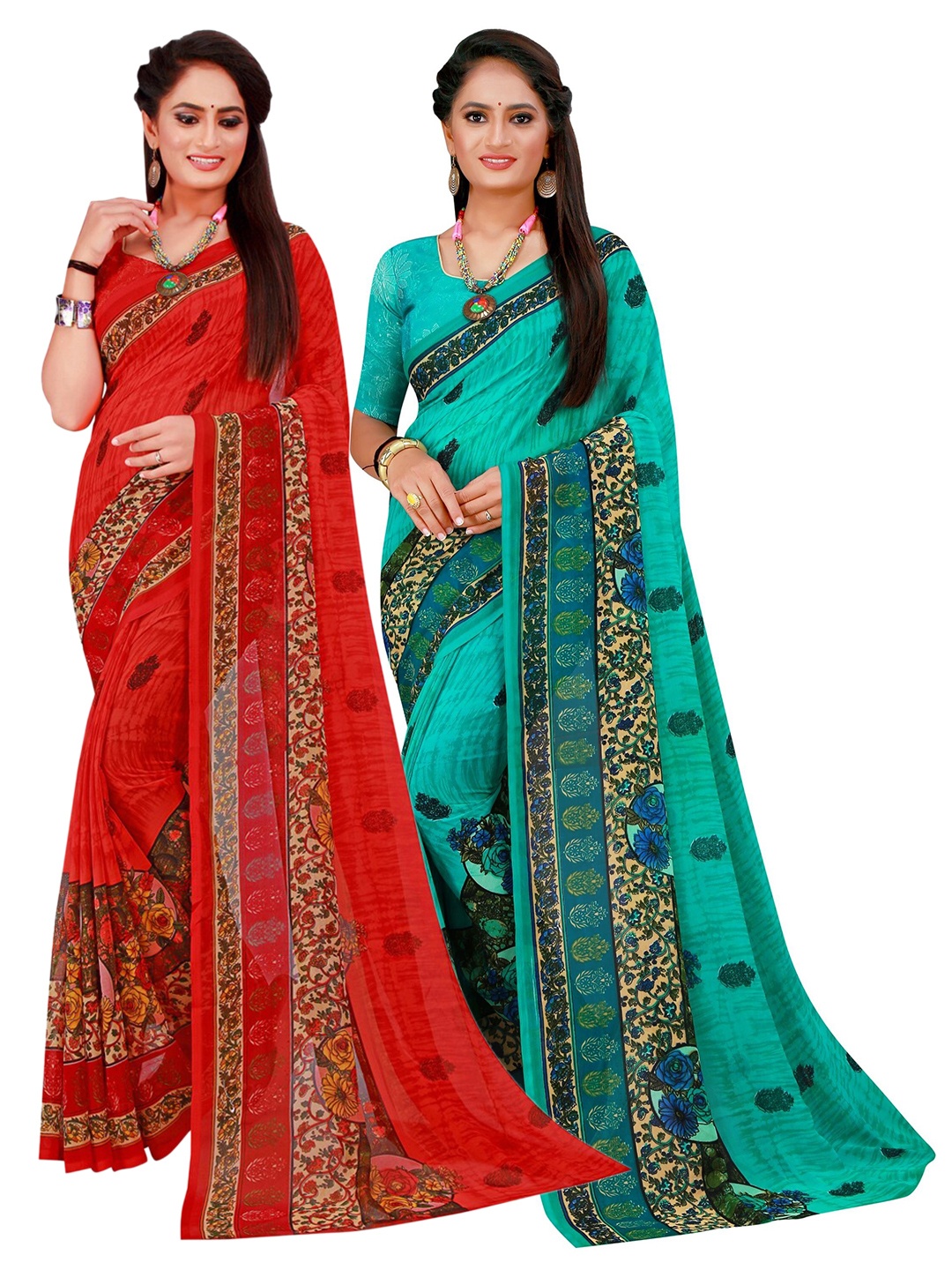 Florence Pack Of 2 Pure Georgette Sarees, Red
