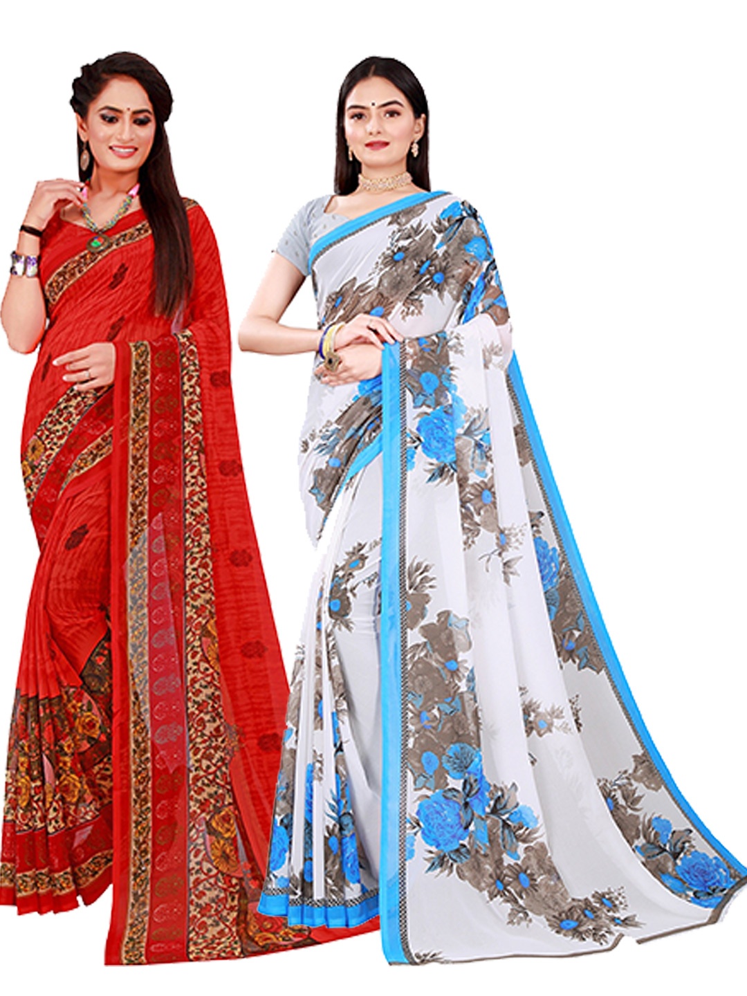 

Florence Pack Of 2 Pure Georgette Sarees, Red