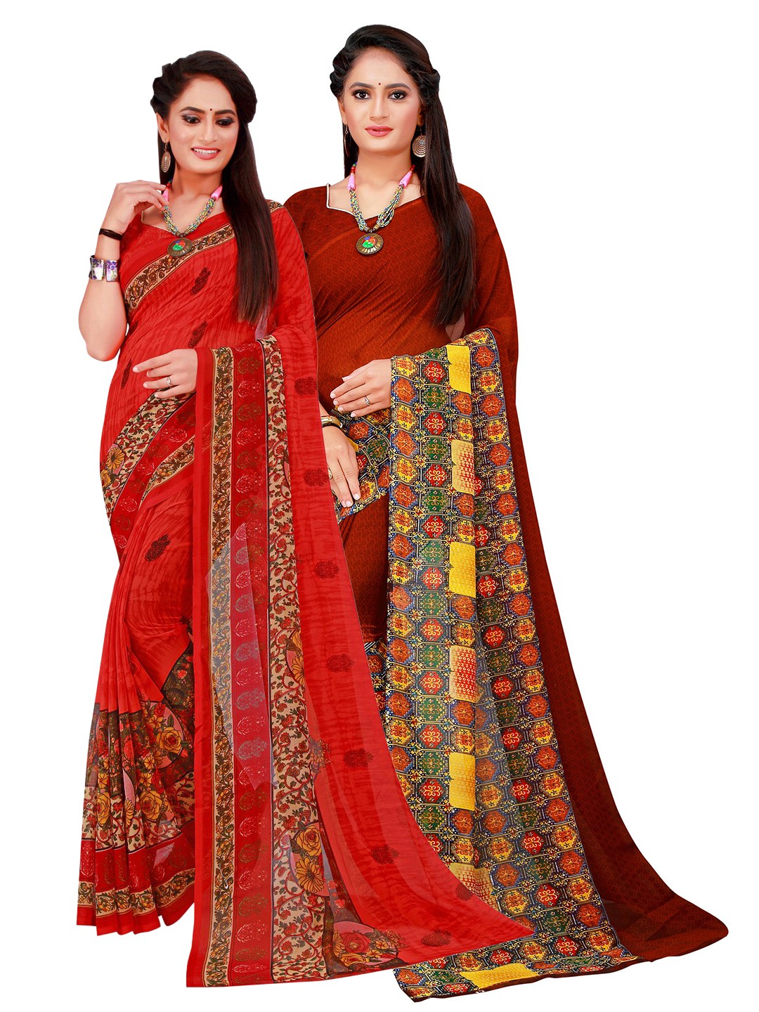 

Florence Red & Maroon Set Of 2 Pure Georgette Saree