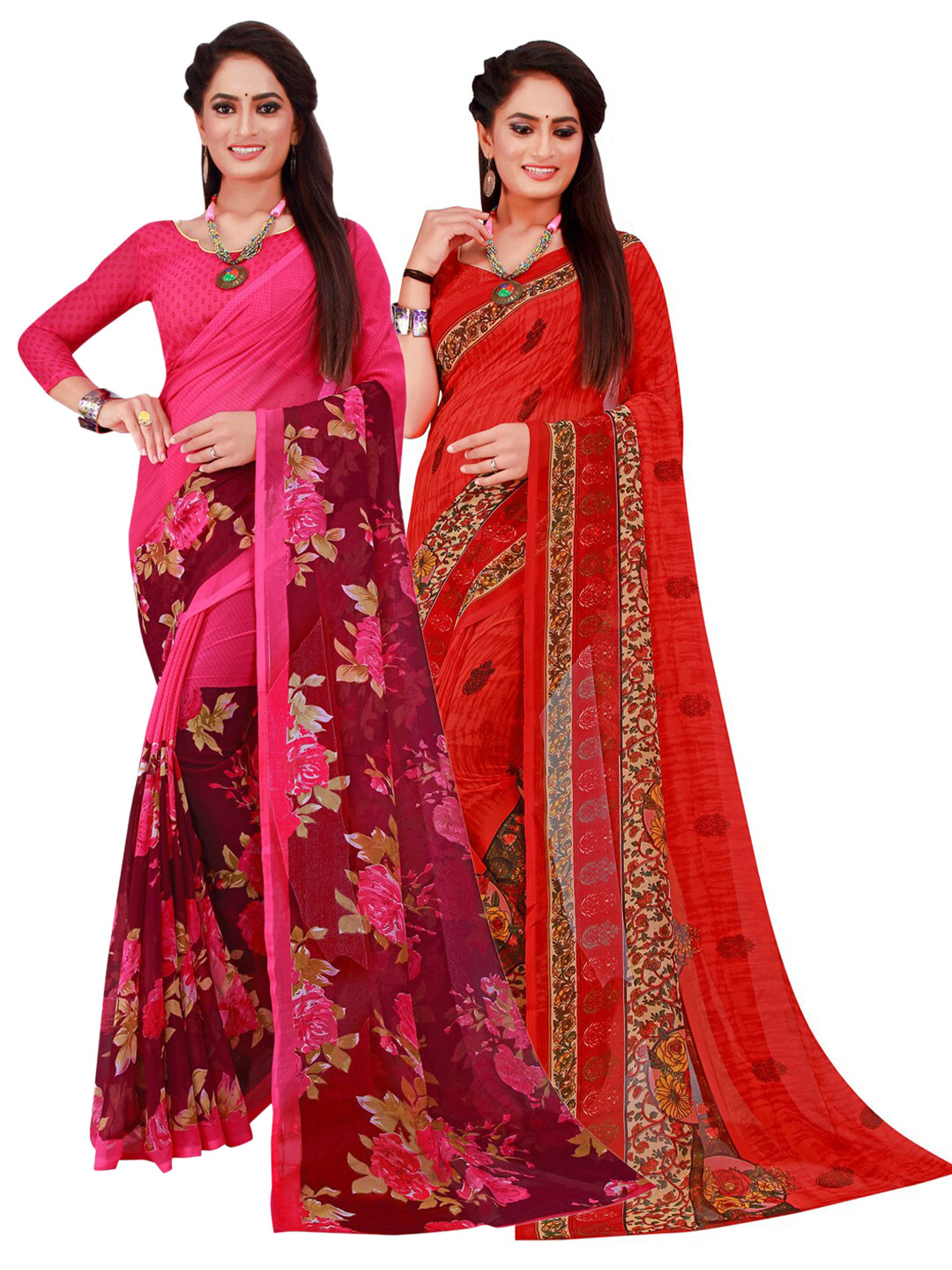 

Florence Pack Of 2 Pure Georgette Sarees, Red
