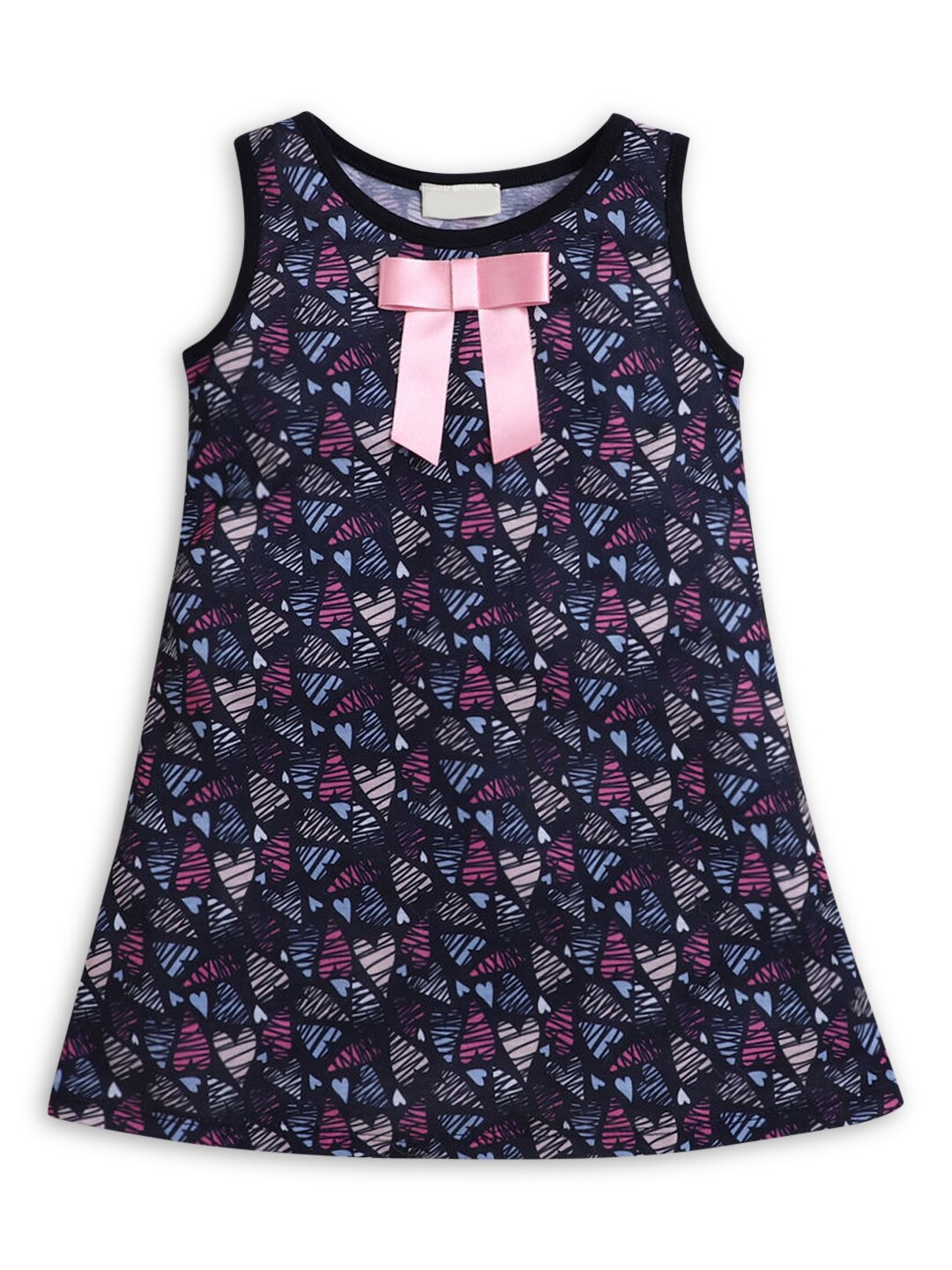 

Hopscotch Girls Navy Blue & Pink Printed A-Line Dress