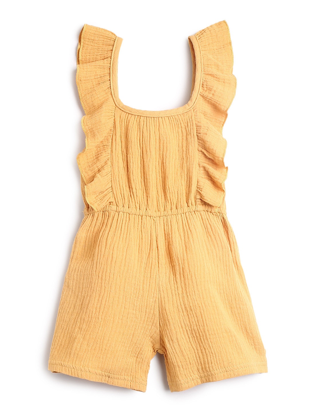 

Hopscotch Girls Yellow Pure Cotton Jumpsuit