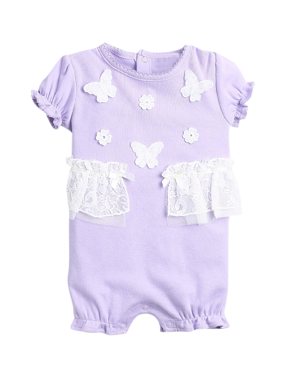 

Hopscotch Infant Girls Purple Printed Cotton Rompers