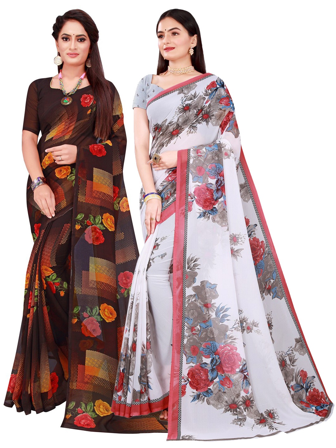 

KALINI Pack Of 2 Pure Georgette Sarees, Black